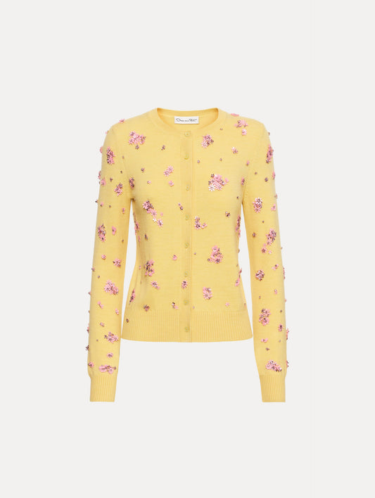Crystal Cluster Embroidered Cardigan Yellow/pink / Oscar de la Renta