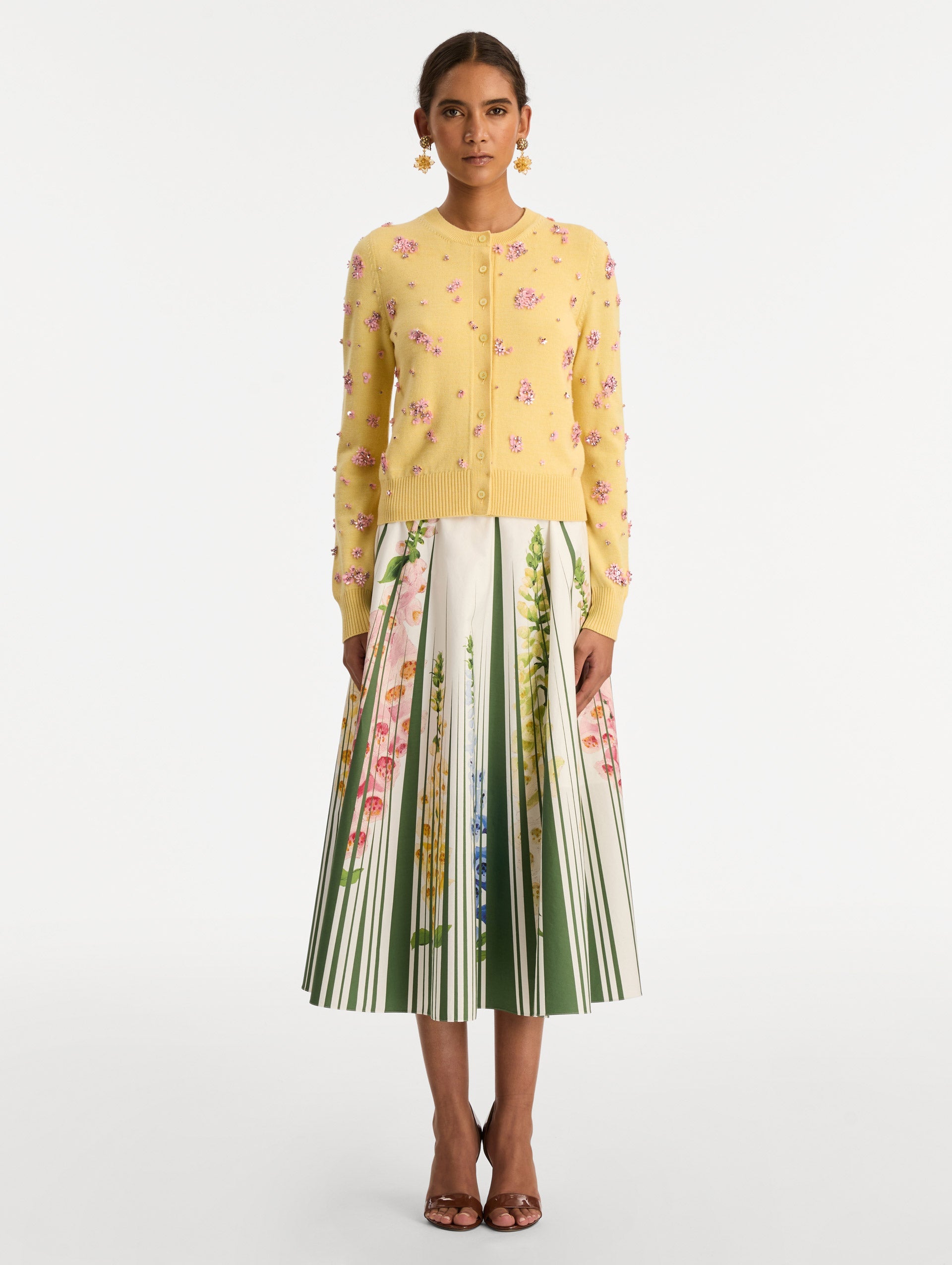 Crystal Cluster Embroidered Cardigan Yellow/pink / Oscar de la Renta