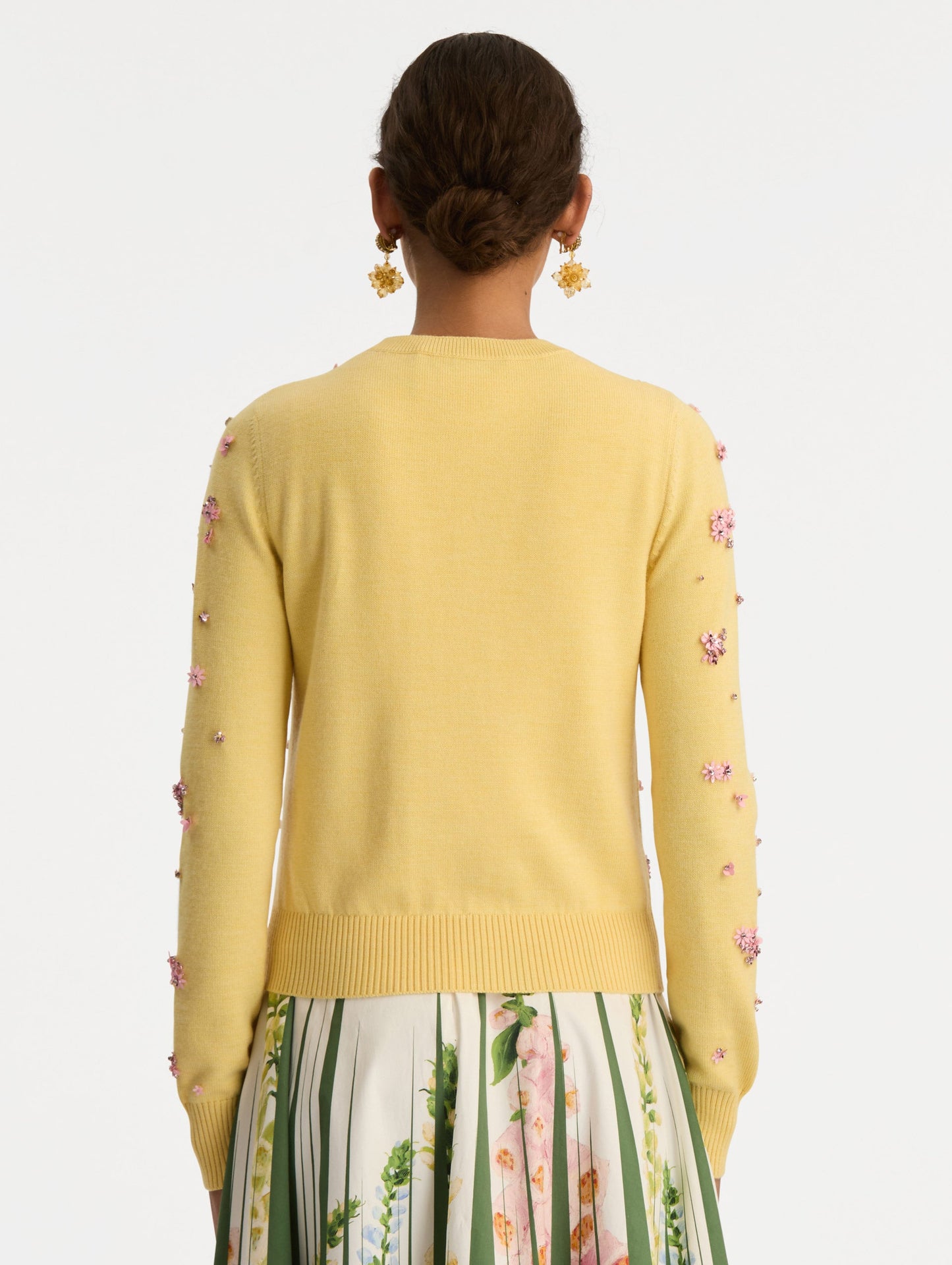 Crystal Cluster Embroidered Cardigan Yellow/pink / Oscar de la Renta