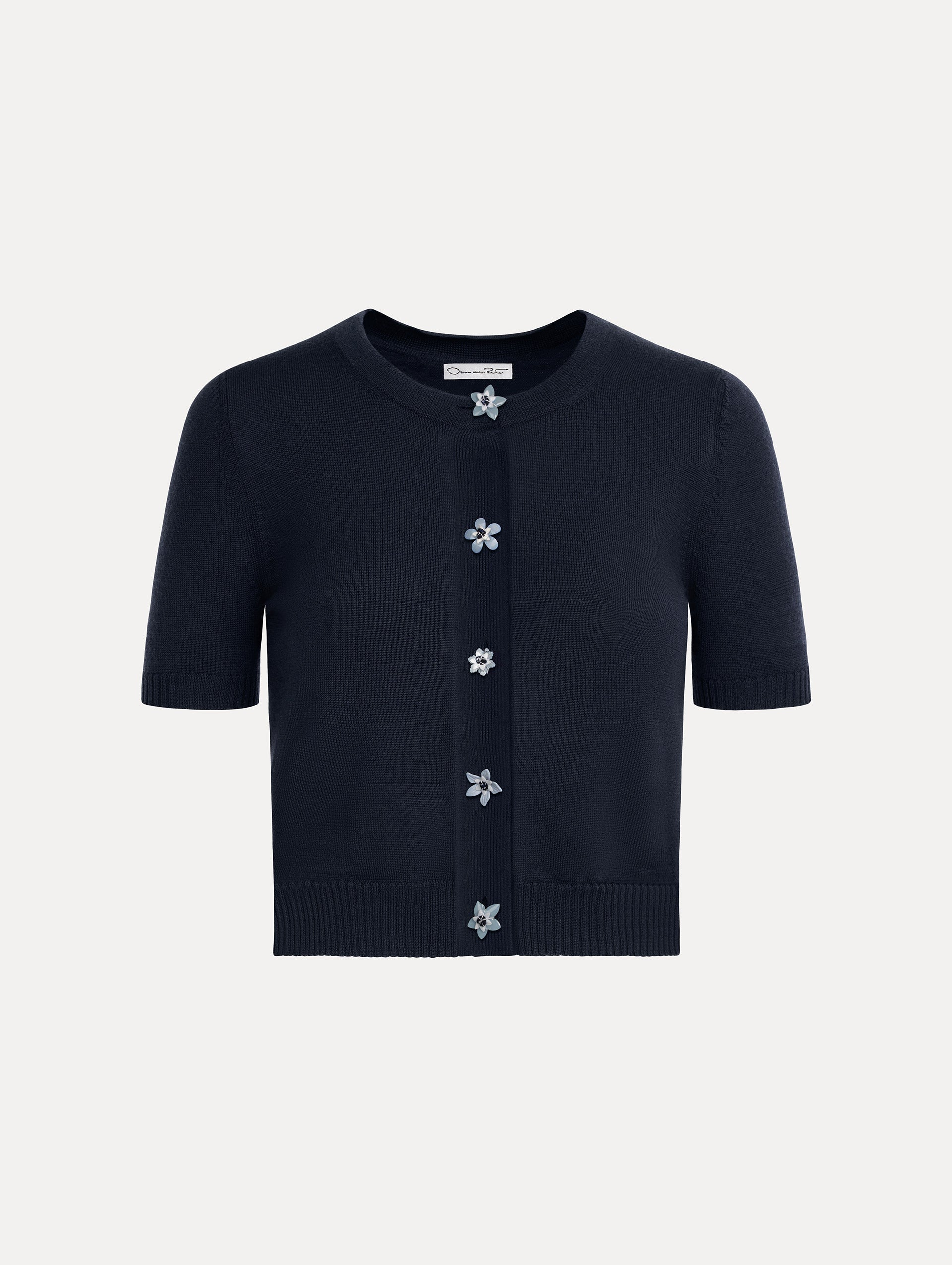 Floral Button Cropped Cardigan Navy blue / Oscar de la Renta