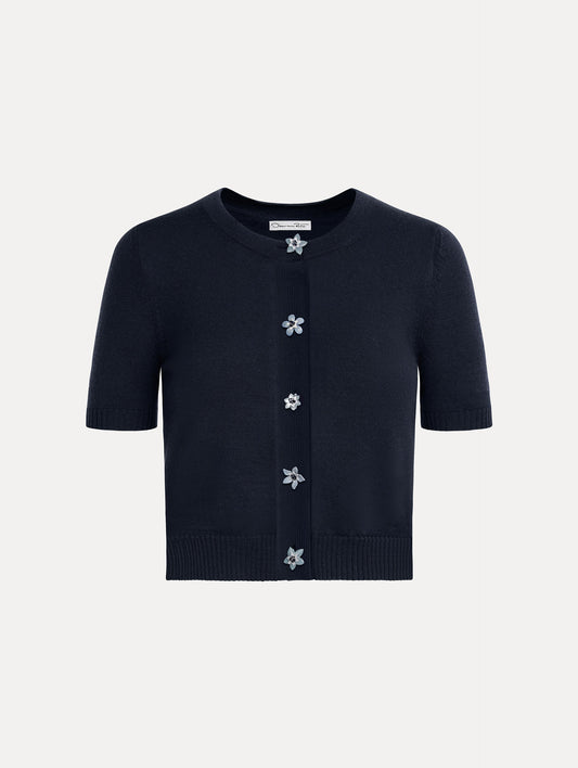 Floral Button Cropped Cardigan Navy blue / Oscar de la Renta