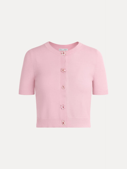 Floral Button Cropped Cardigan Pink pink / Oscar de la Renta
