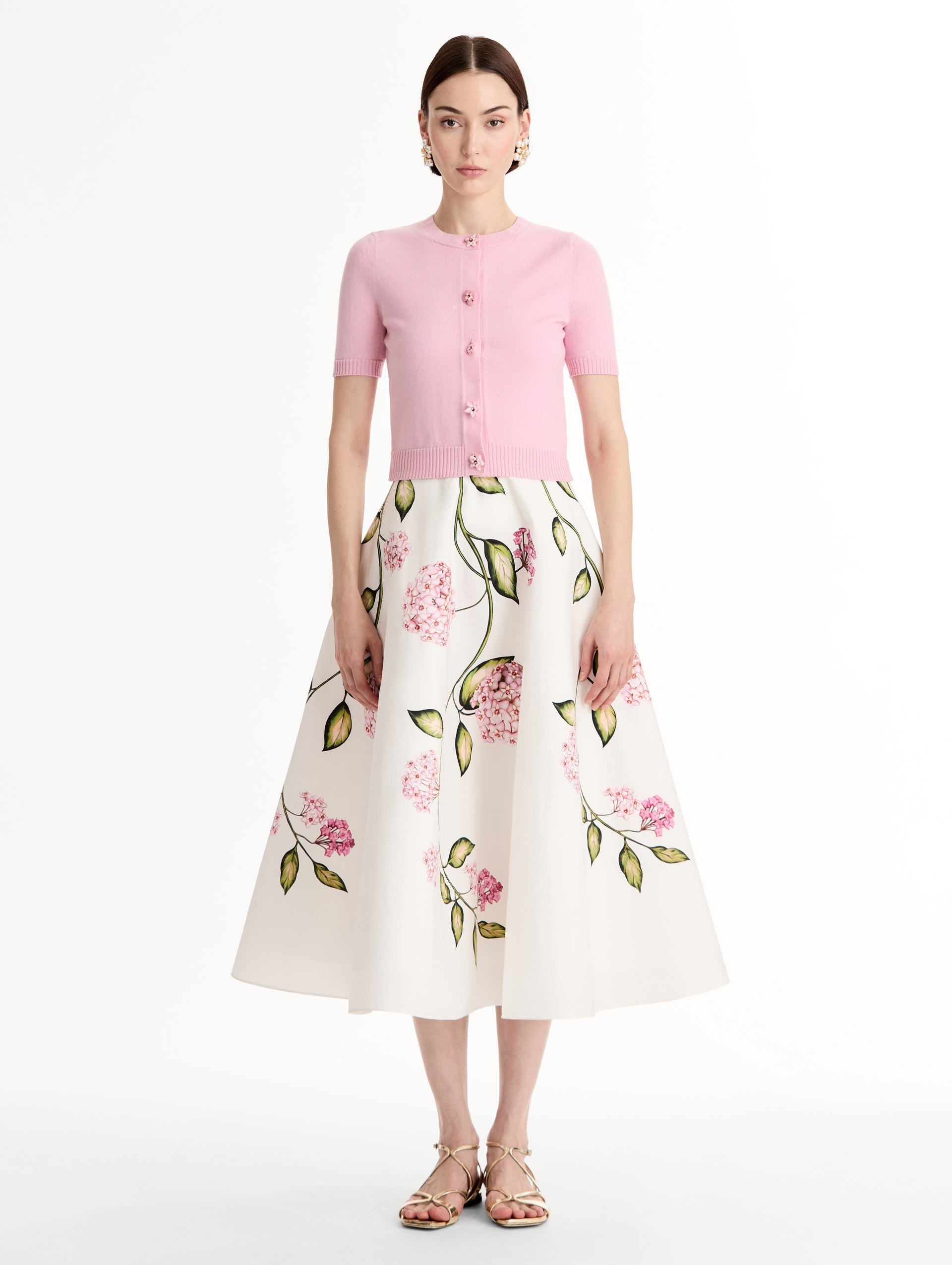 Floral Button Cropped Cardigan Pink pink / Oscar de la Renta
