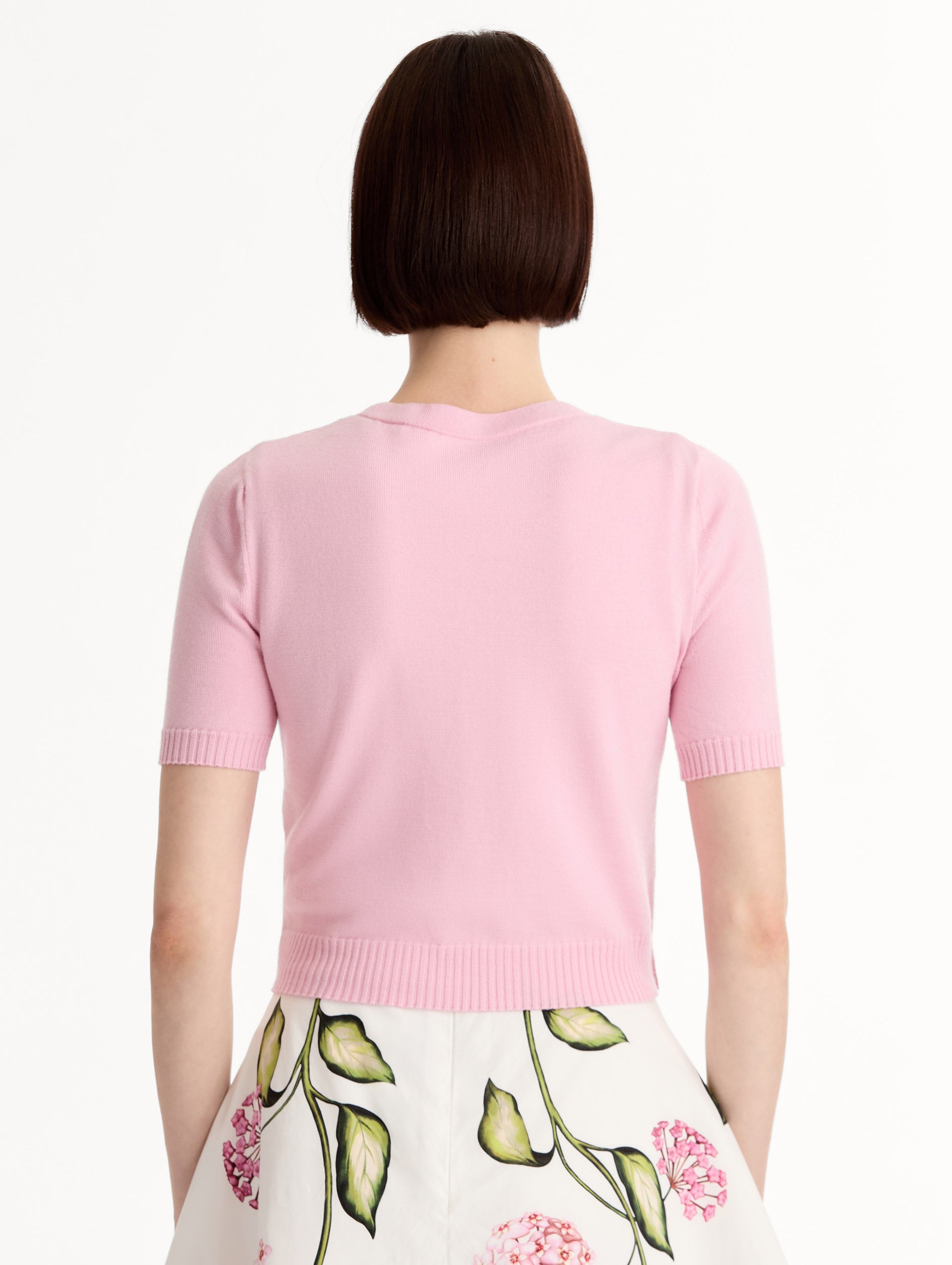 Floral Button Cropped Cardigan Pink pink / Oscar de la Renta