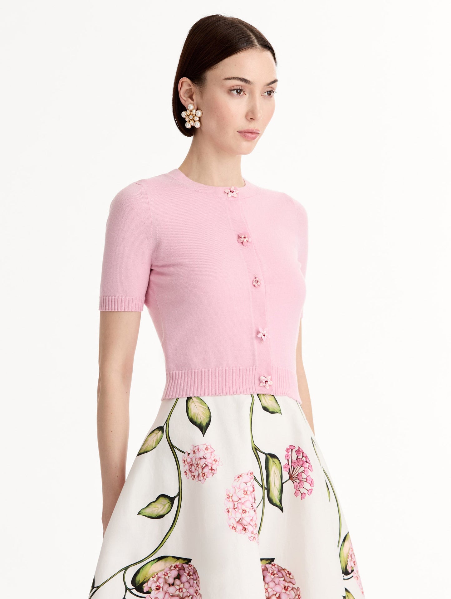 Floral Button Cropped Cardigan Pink pink / Oscar de la Renta