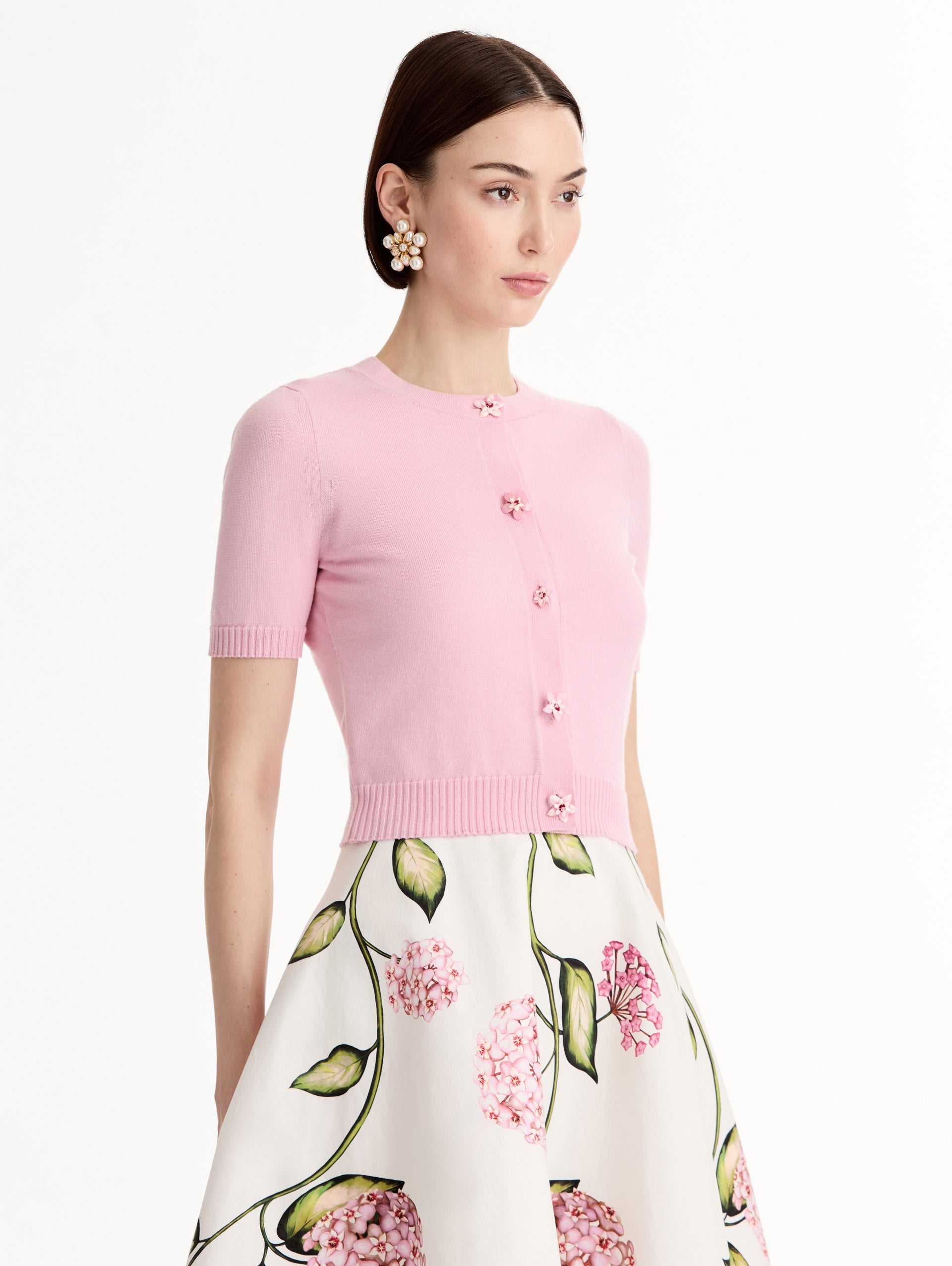Floral Button Cropped Cardigan Pink pink / Oscar de la Renta