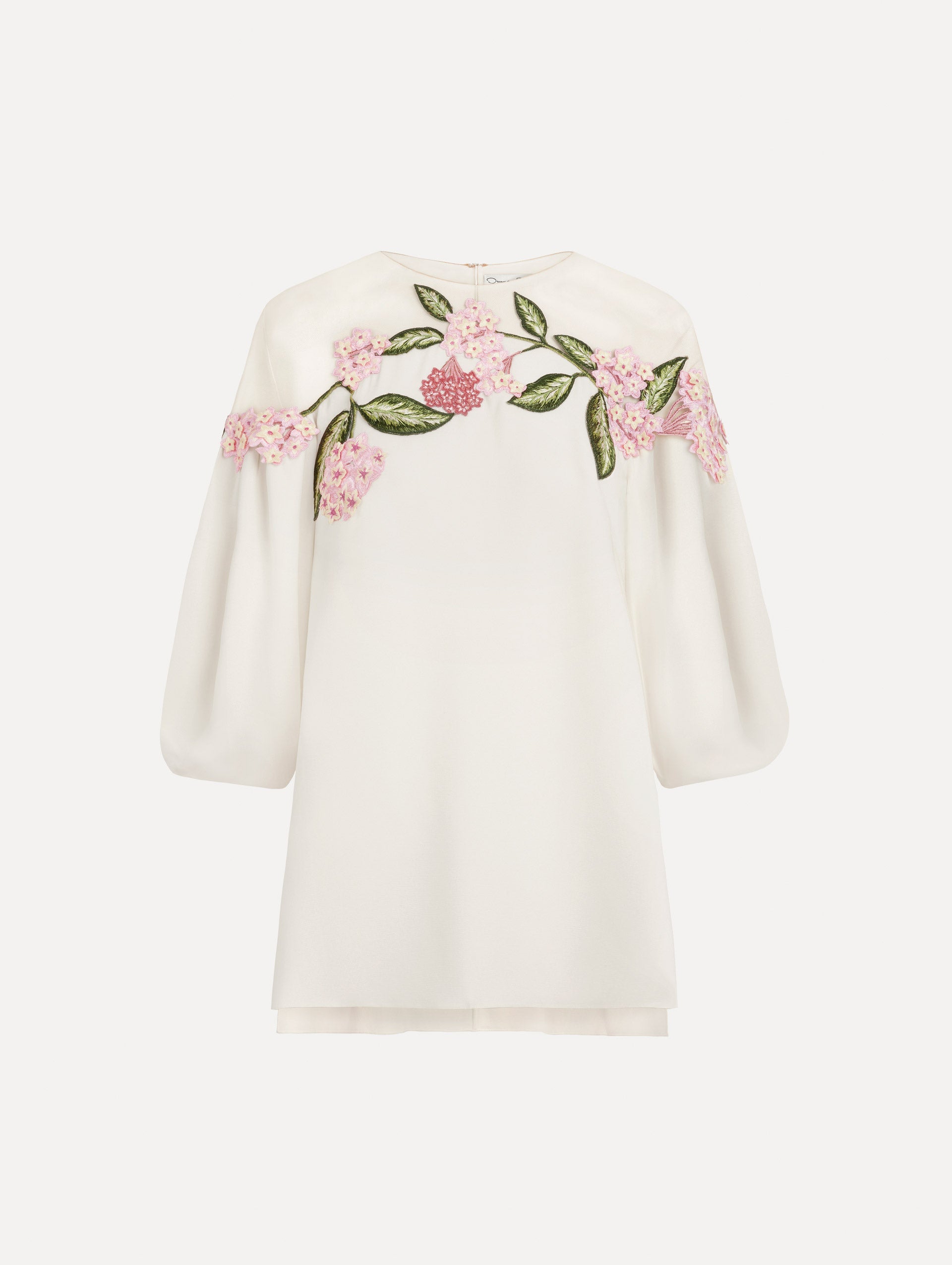 Porcelain Flower Embroidered Illusion Blouse Ivory / Oscar de la Renta