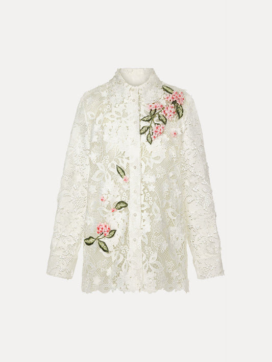 Porcelain Flower Guipure Blouse White / Oscar de la Renta