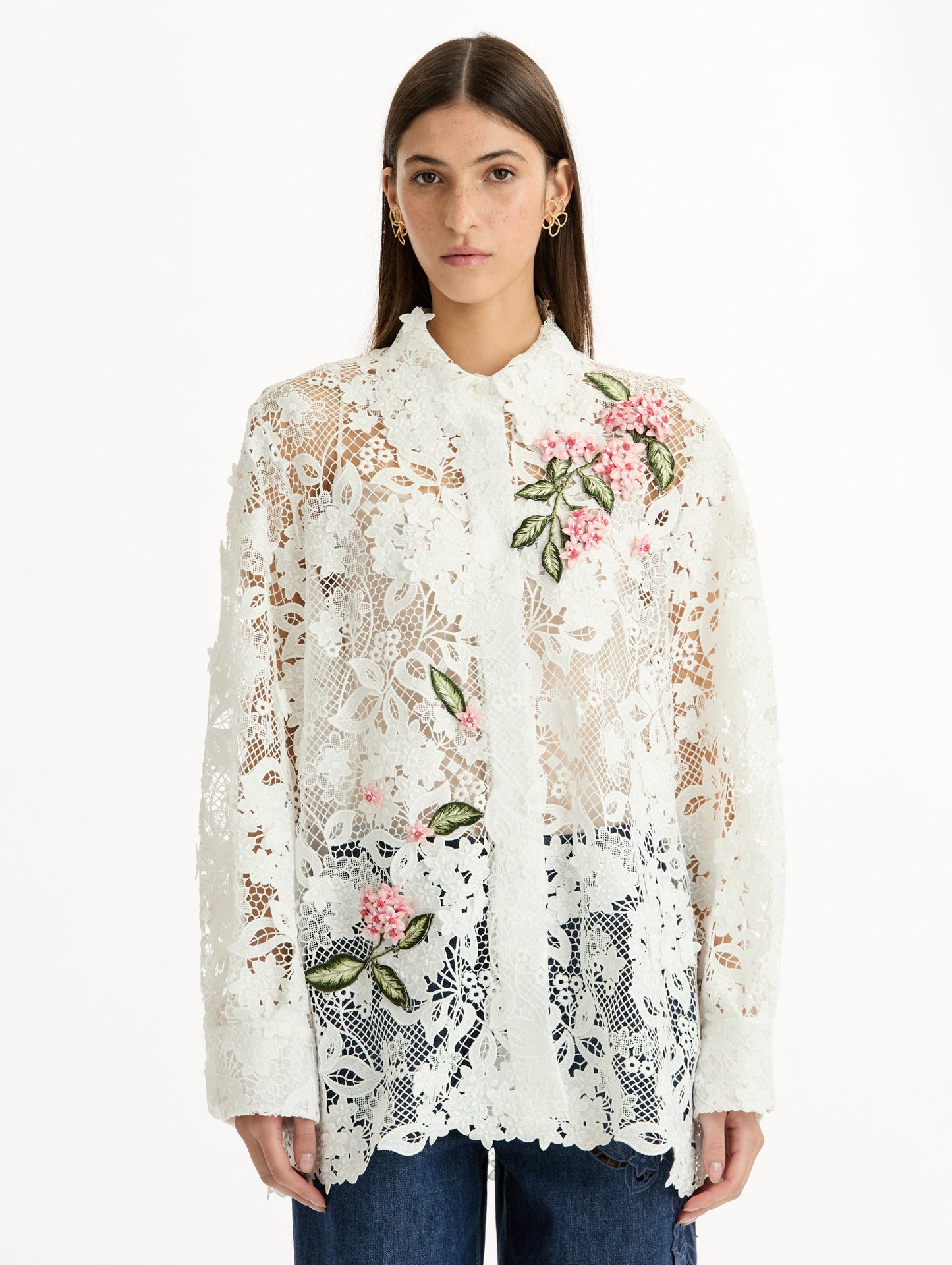 Porcelain Flower Guipure Blouse White / Oscar de la Renta