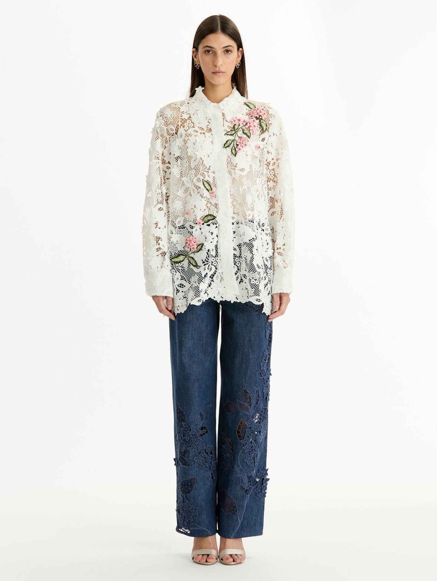 Porcelain Flower Guipure Blouse White / Oscar de la Renta