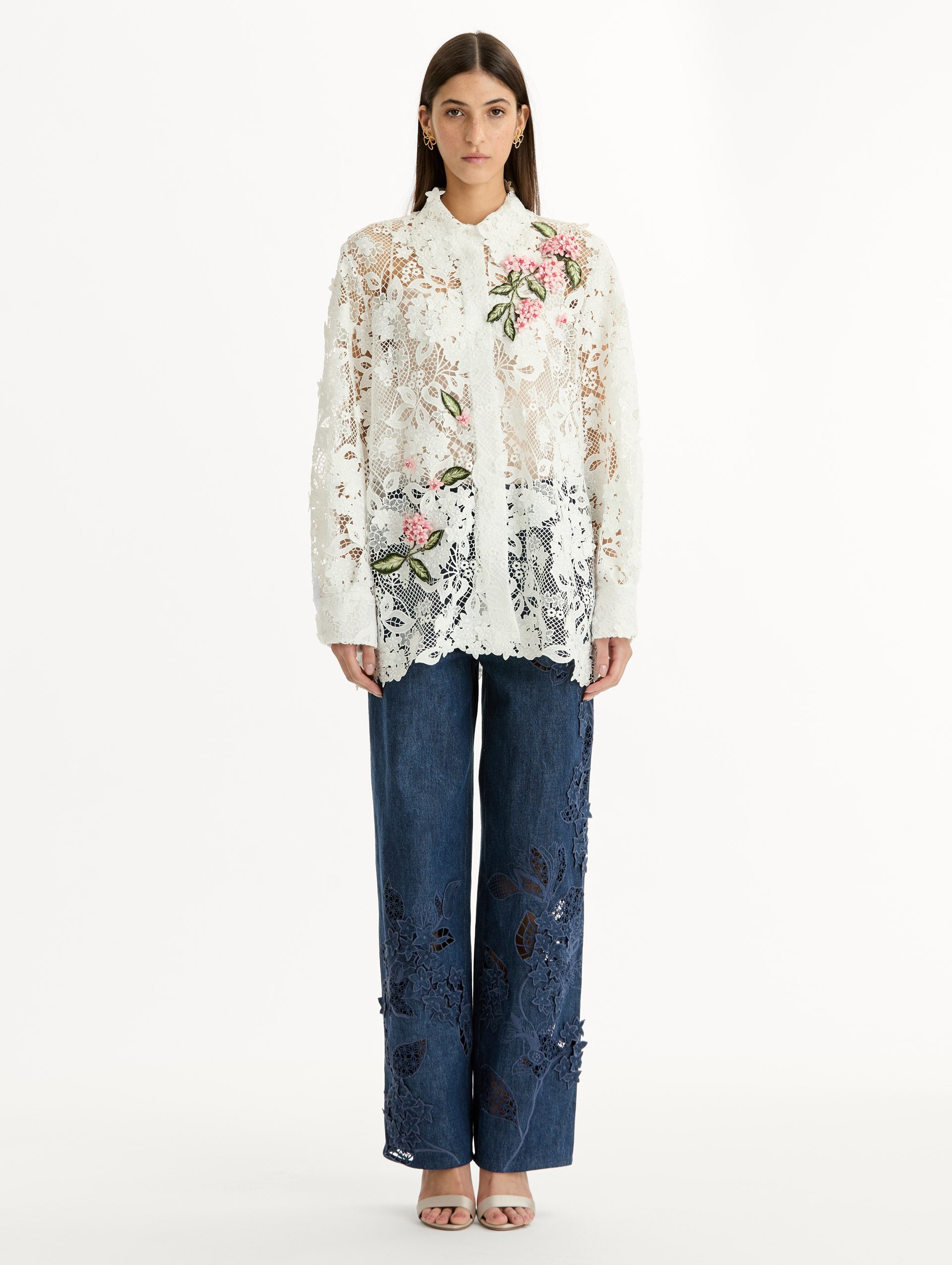 Porcelain Flower Guipure Blouse White / Oscar de la Renta