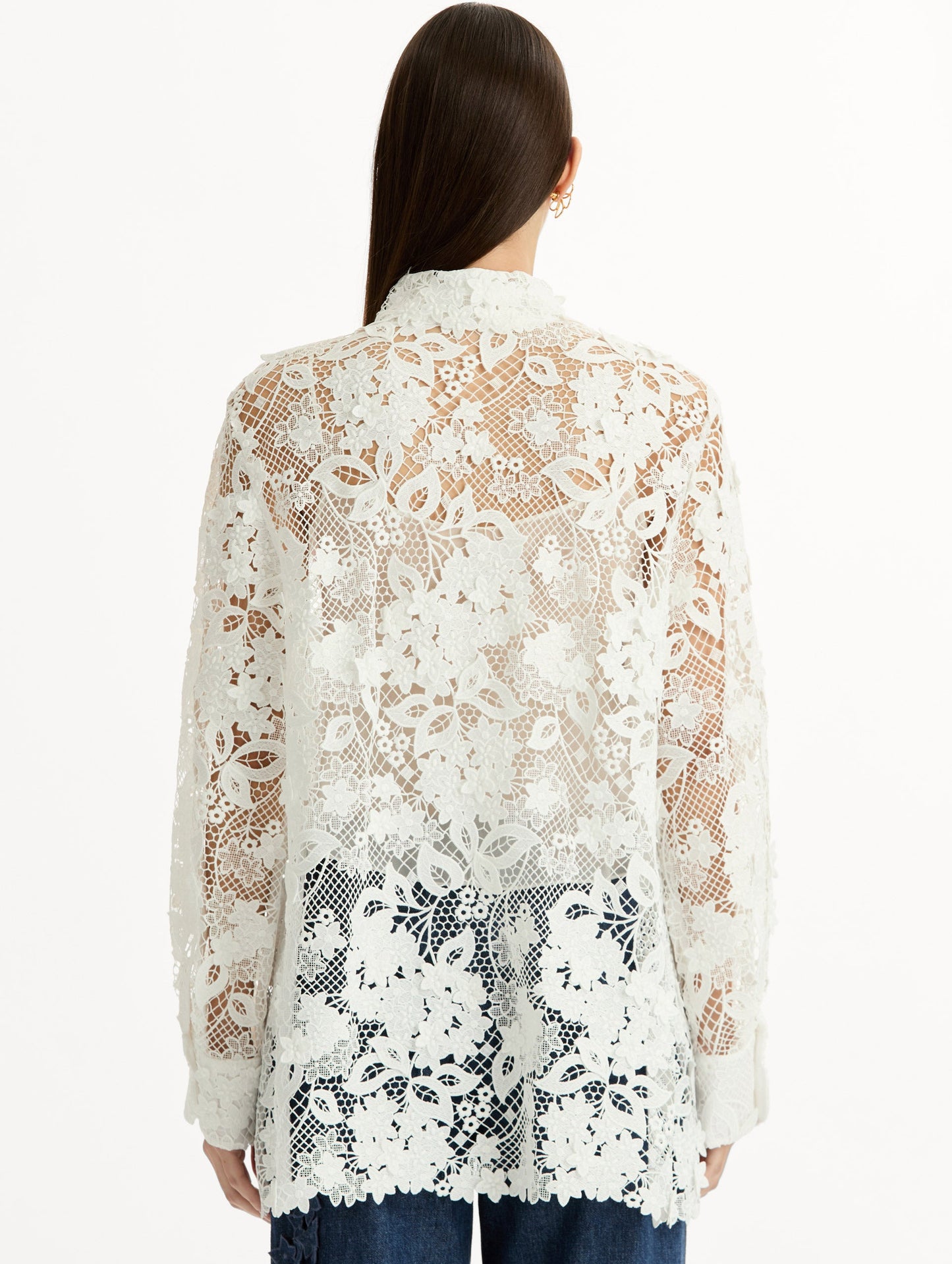 Porcelain Flower Guipure Blouse White / Oscar de la Renta