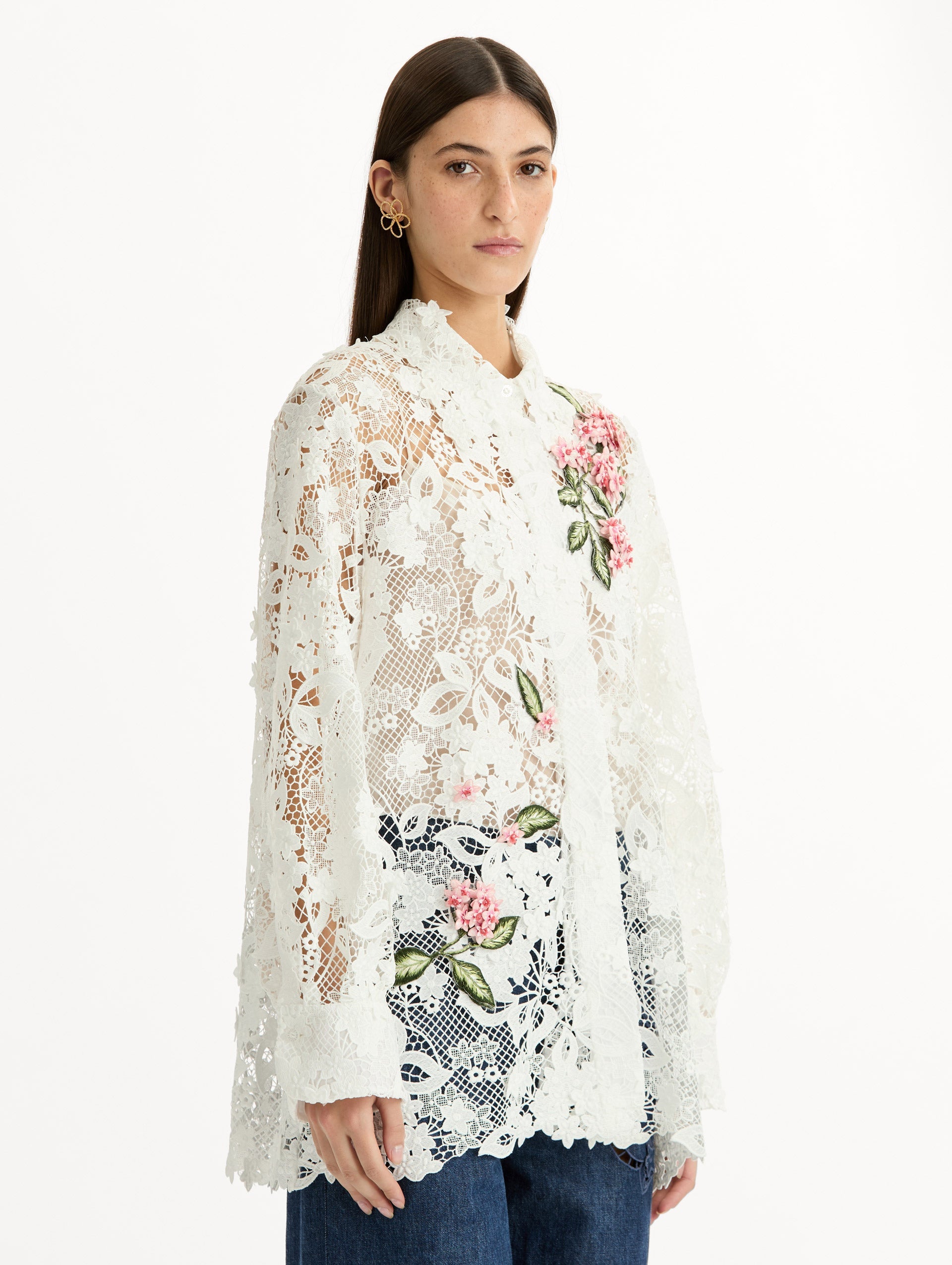 Porcelain Flower Guipure Blouse White / Oscar de la Renta