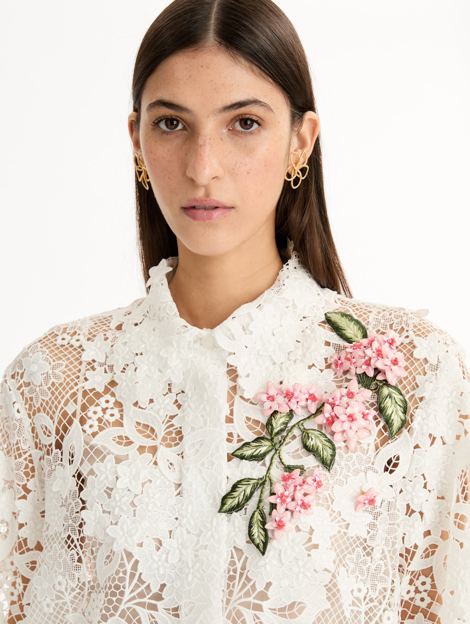 Porcelain Flower Guipure Blouse White / Oscar de la Renta