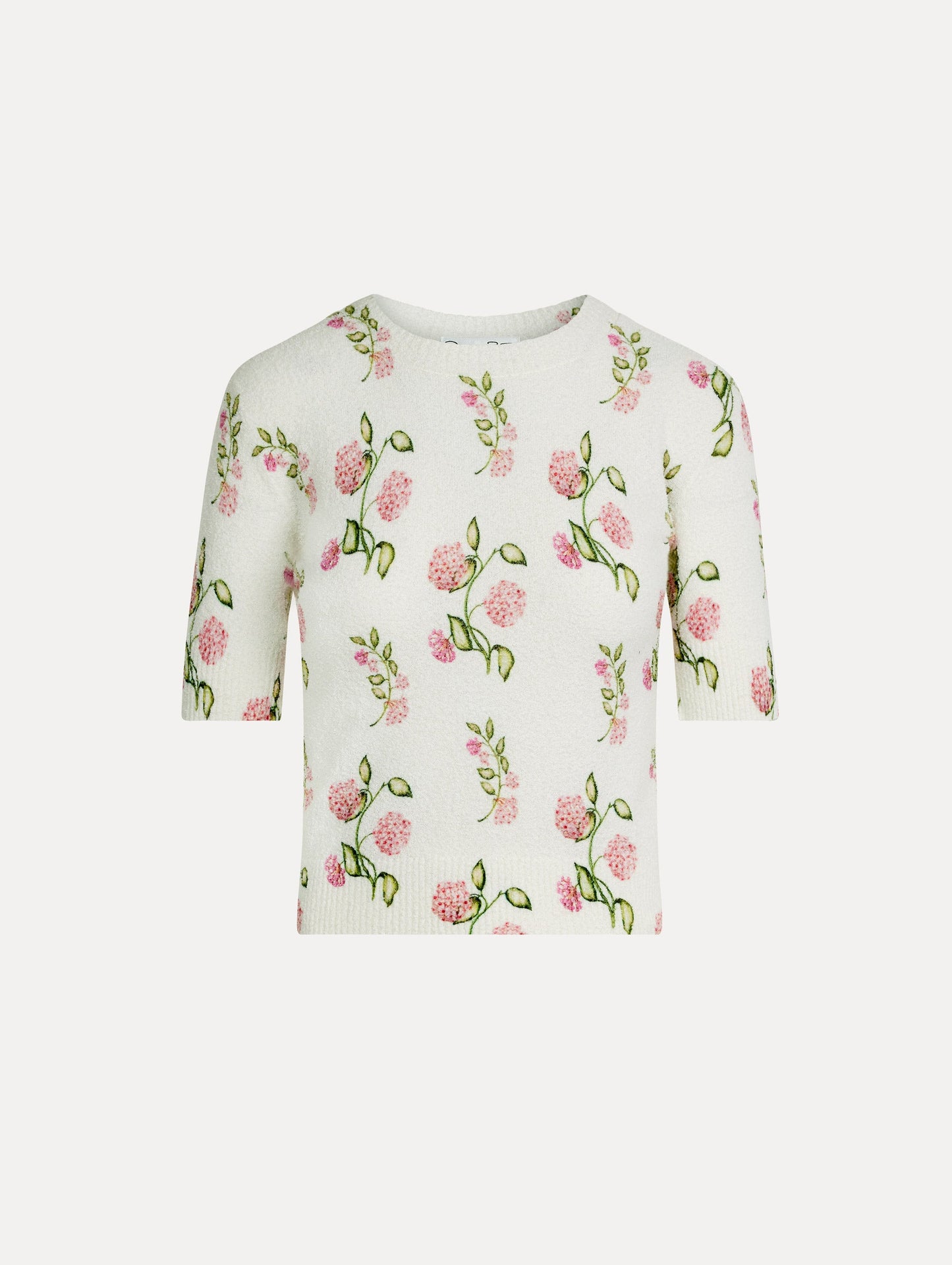 Porcelain Flower-Printed Embroidered Pullover Ivory/pink / Oscar de la Renta