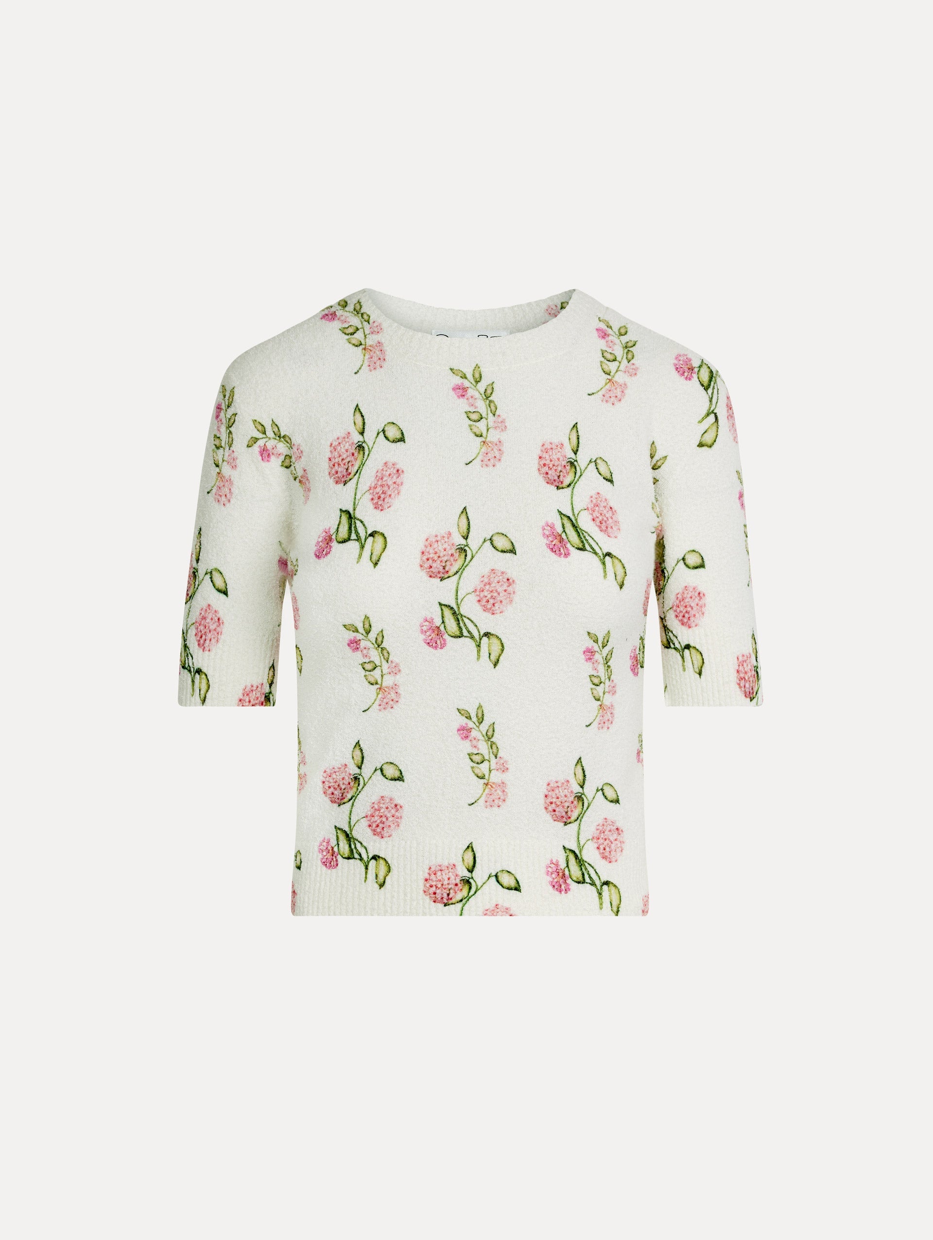 Porcelain Flower-Printed Embroidered Pullover Ivory/pink / Oscar de la Renta