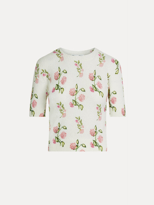 Porcelain Flower-Printed Embroidered Pullover Ivory/pink / Oscar de la Renta