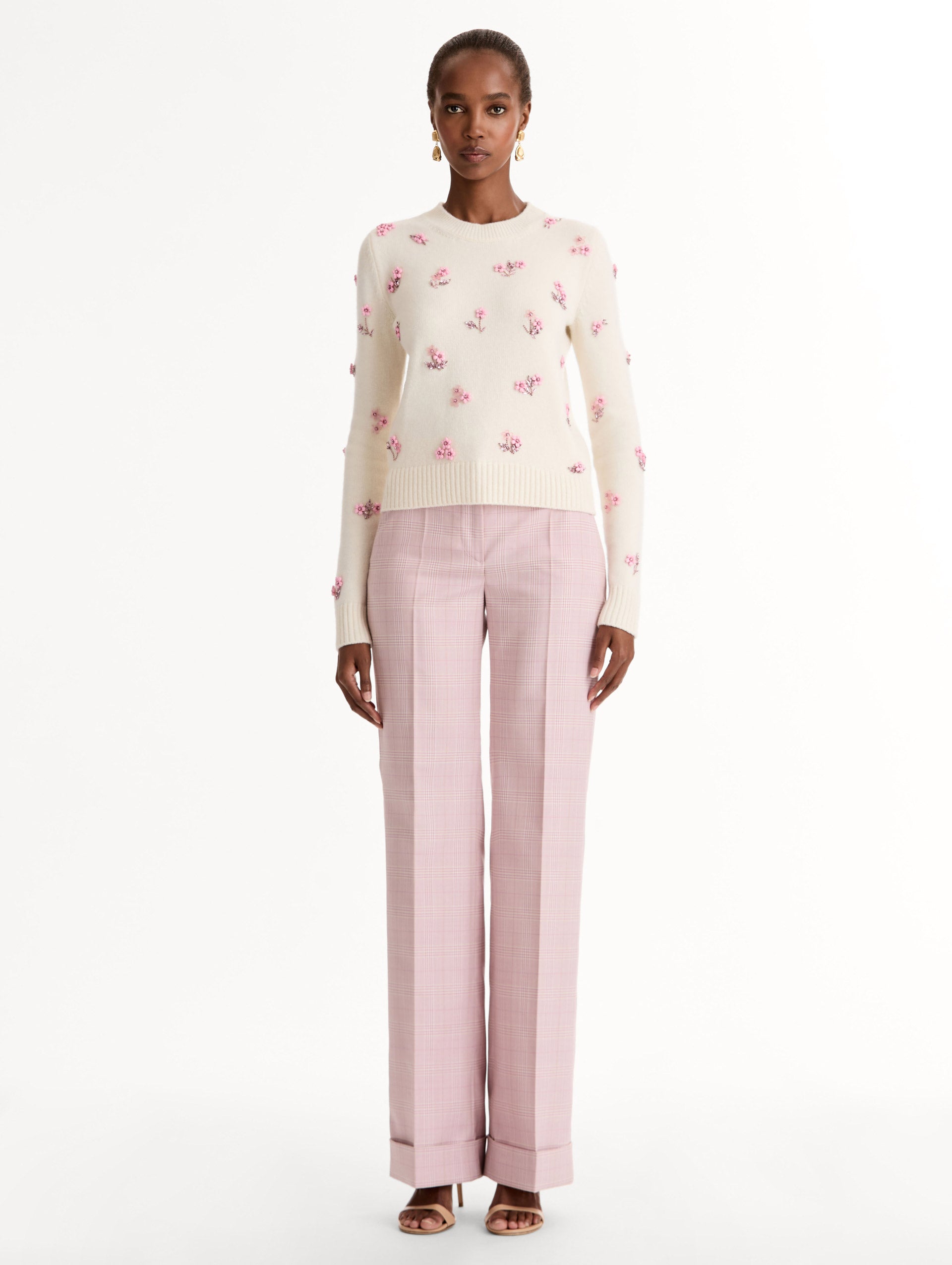 Porcelain Flower Sequin Embroidered Pullover Ivory / Oscar de la Renta