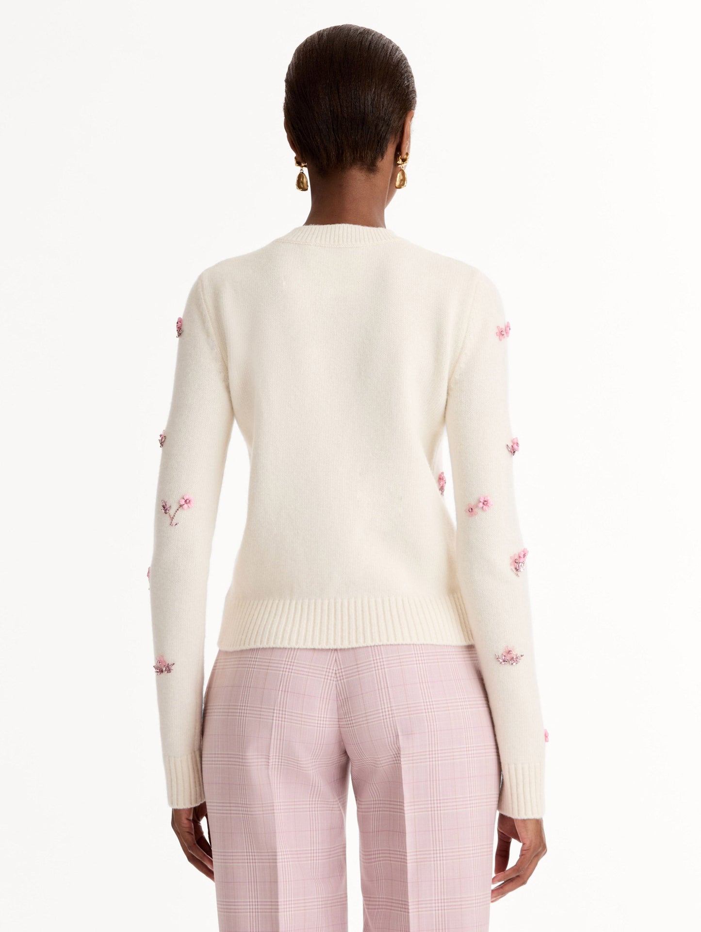 Porcelain Flower Sequin Embroidered Pullover Ivory / Oscar de la Renta