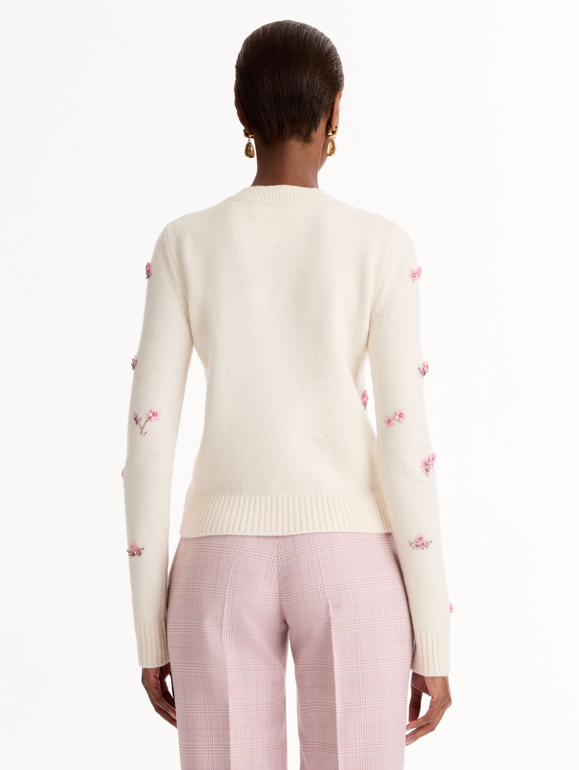 Porcelain Flower Sequin Embroidered Pullover Ivory / Oscar de la Renta