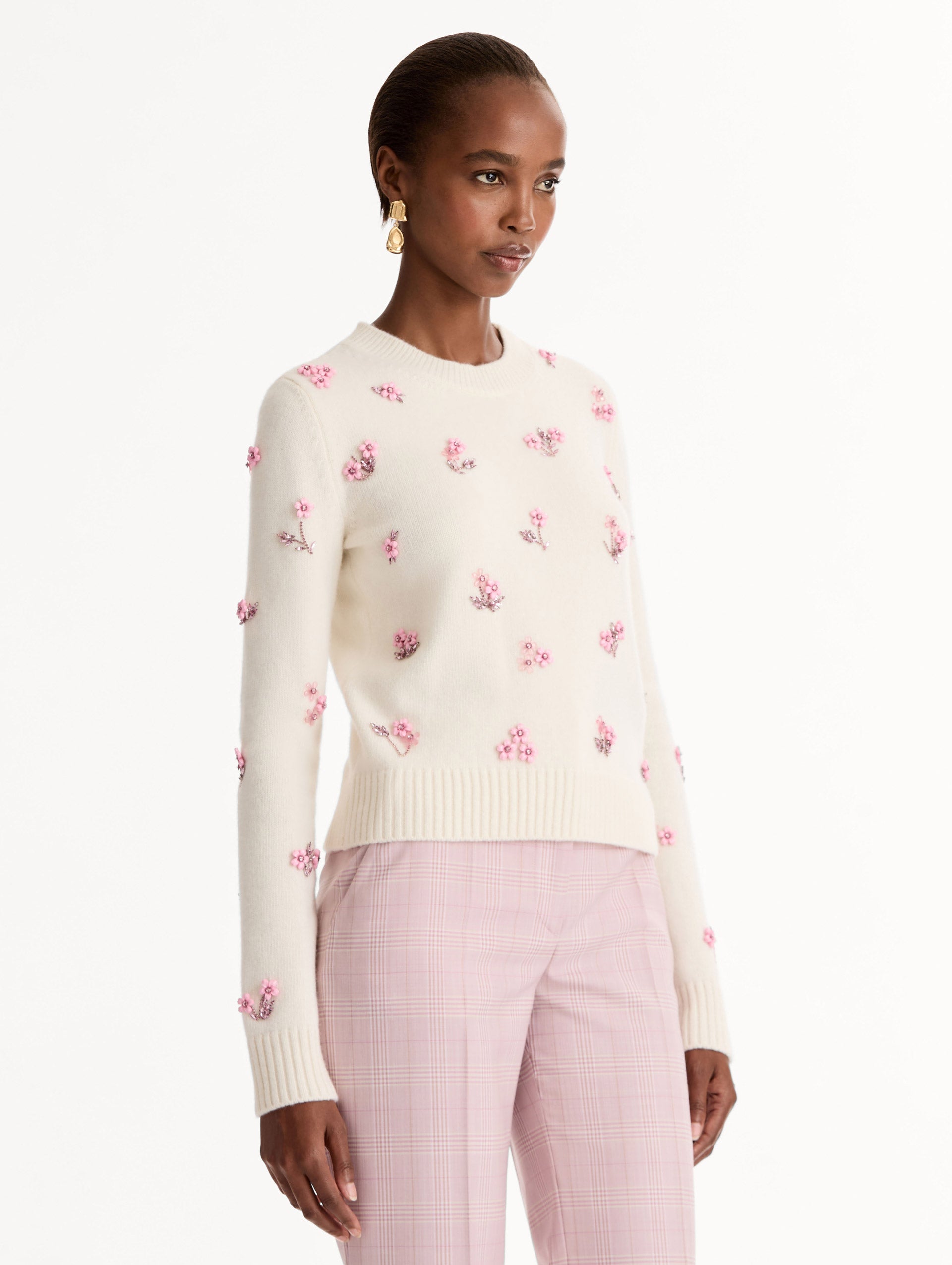 Porcelain Flower Sequin Embroidered Pullover Ivory / Oscar de la Renta