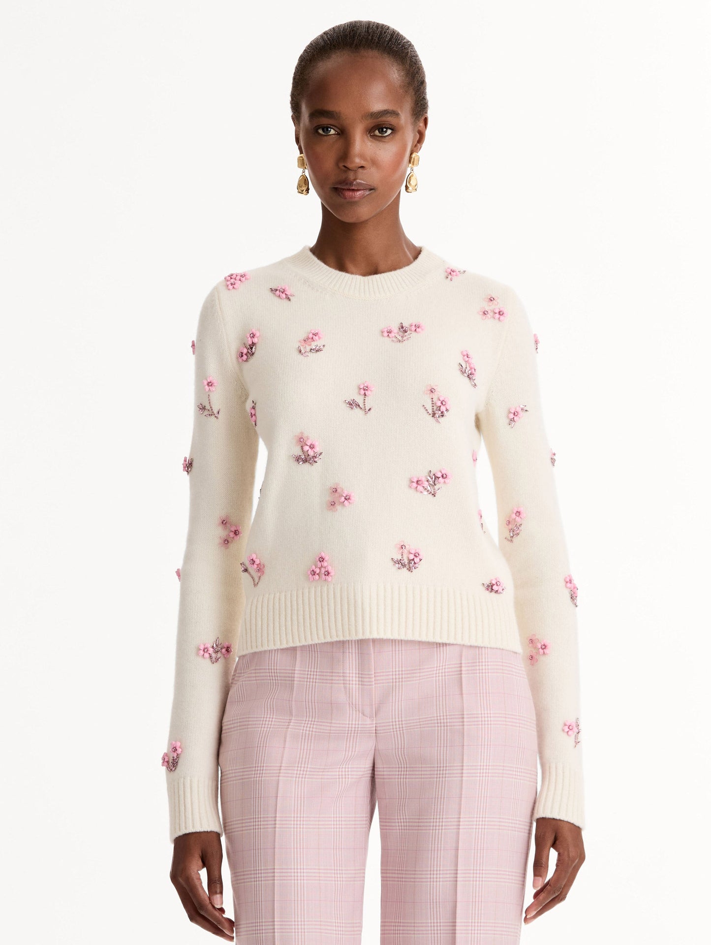 Porcelain Flower Sequin Embroidered Pullover Ivory / Oscar de la Renta