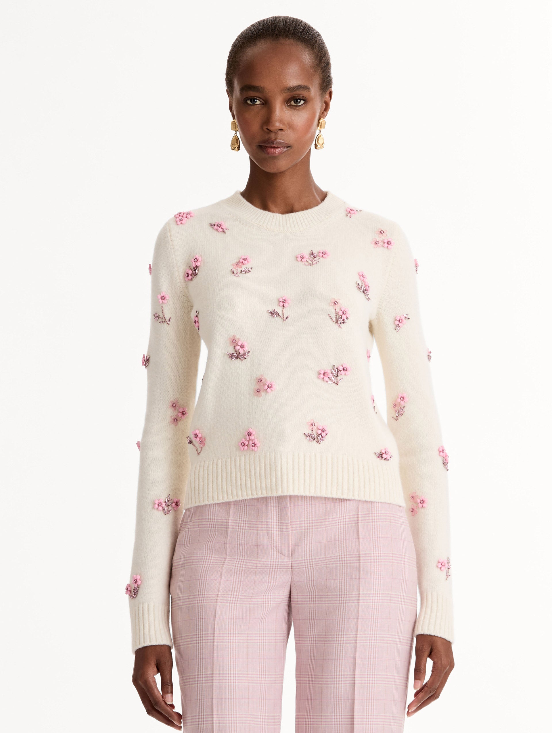 Porcelain Flower Sequin Embroidered Pullover Ivory / Oscar de la Renta