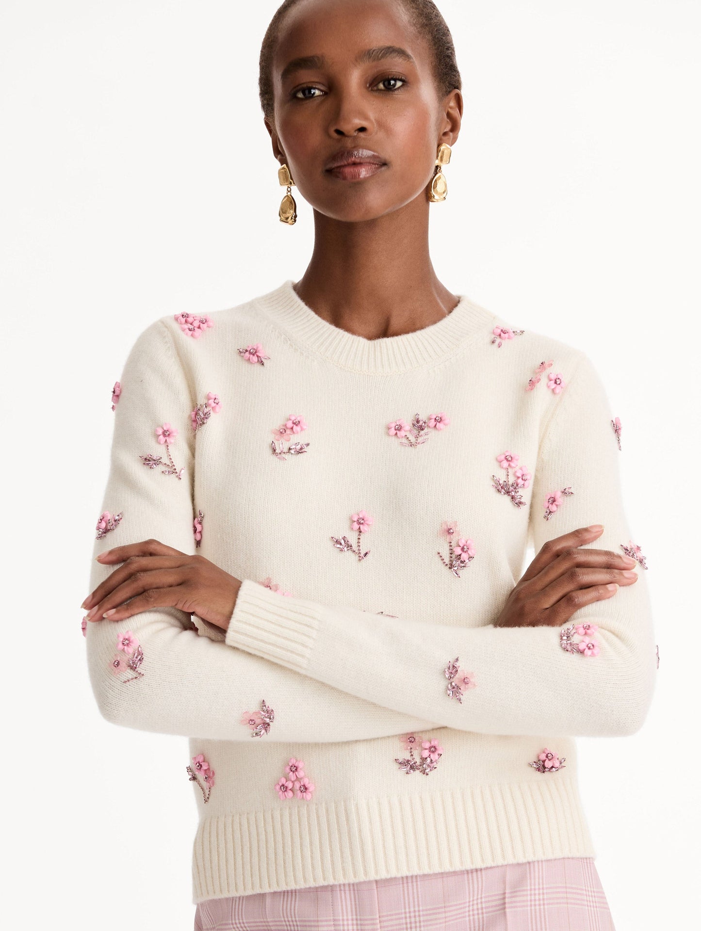 Porcelain Flower Sequin Embroidered Pullover Ivory / Oscar de la Renta