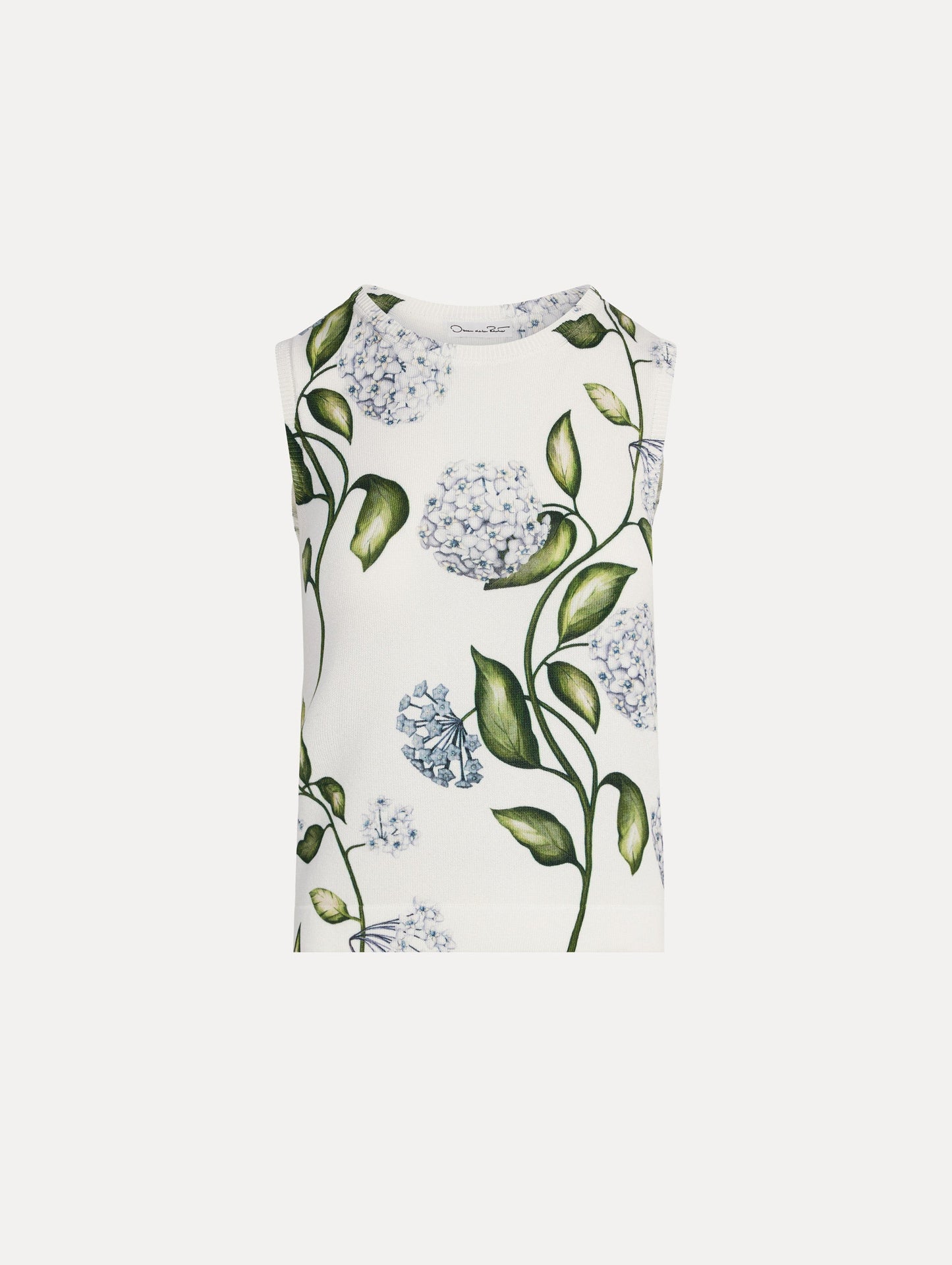 Porcelain Flower-Printed Tank Denim/white / Oscar de la Renta