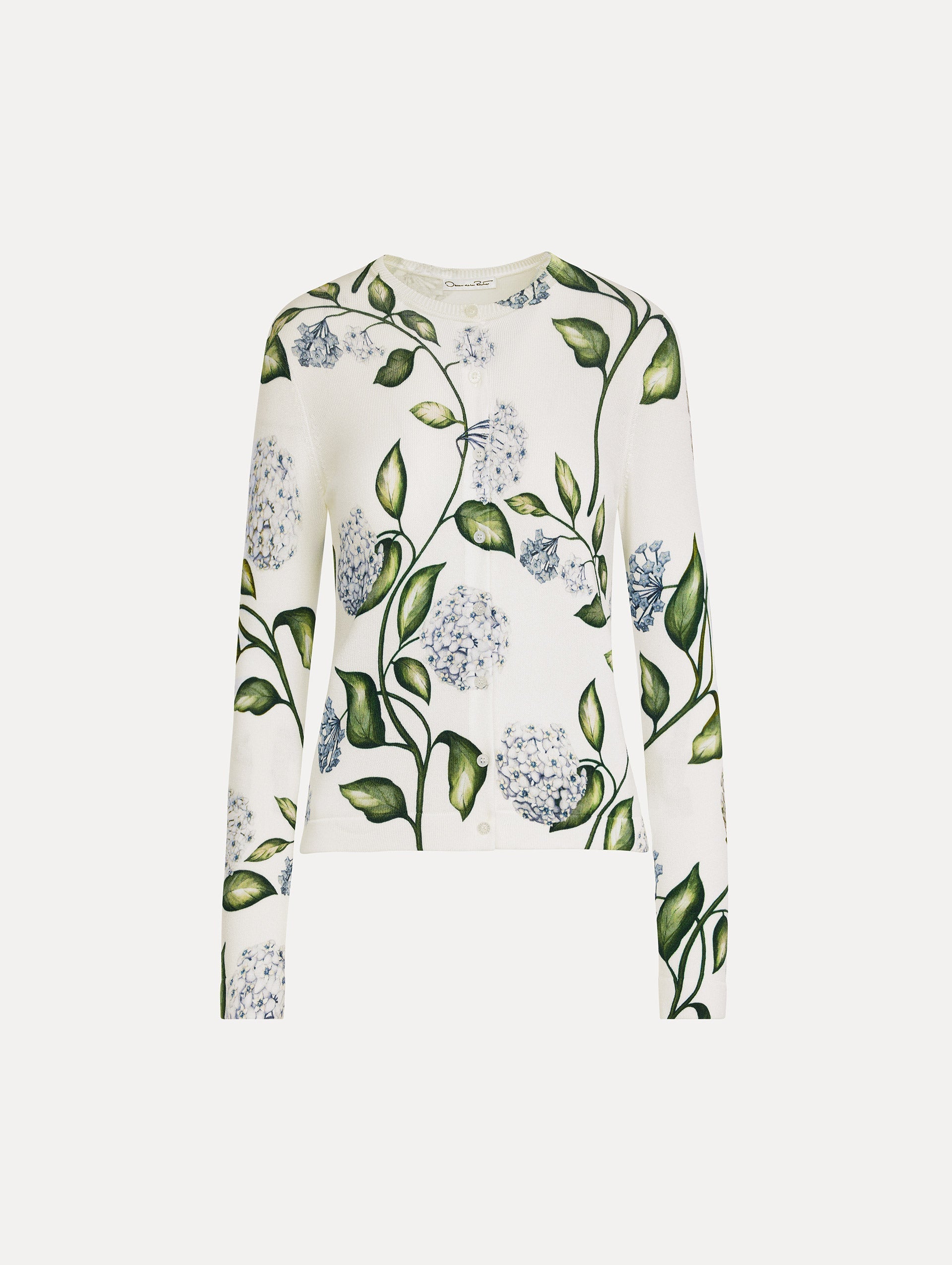 Porcelain Flower-Printed Cardigan Denim/white / Oscar de la Renta