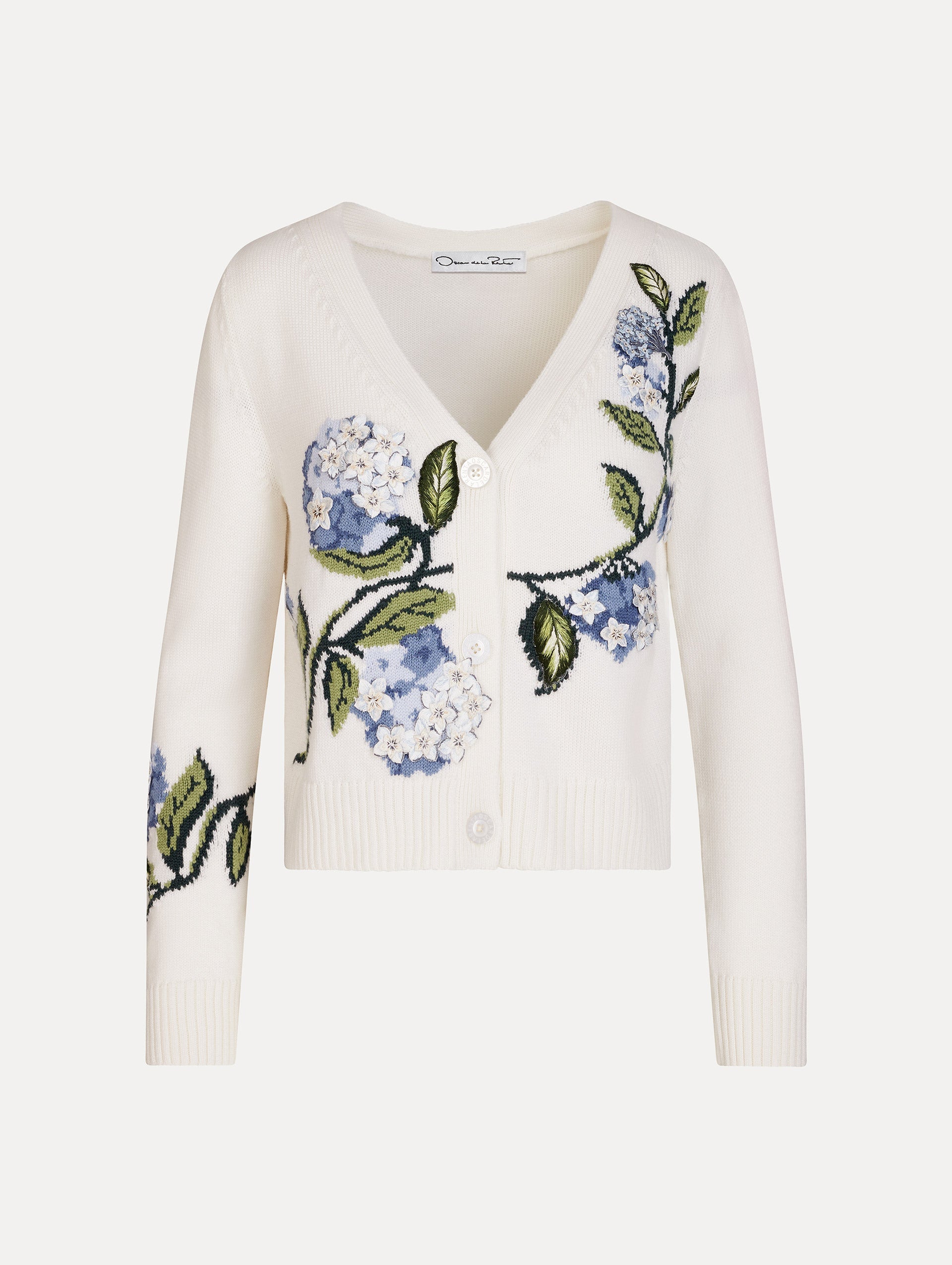 Porcelain Flower Jacquard Cardigan Ivory / Oscar de la Renta