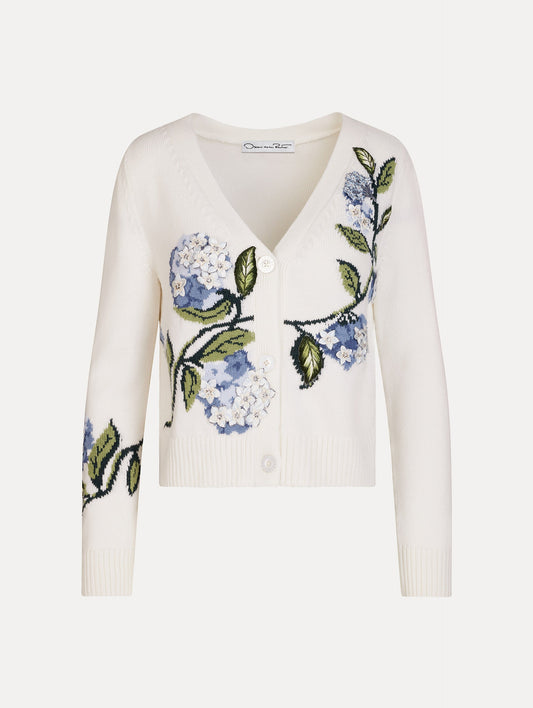 Porcelain Flower Jacquard Cardigan Ivory / Oscar de la Renta