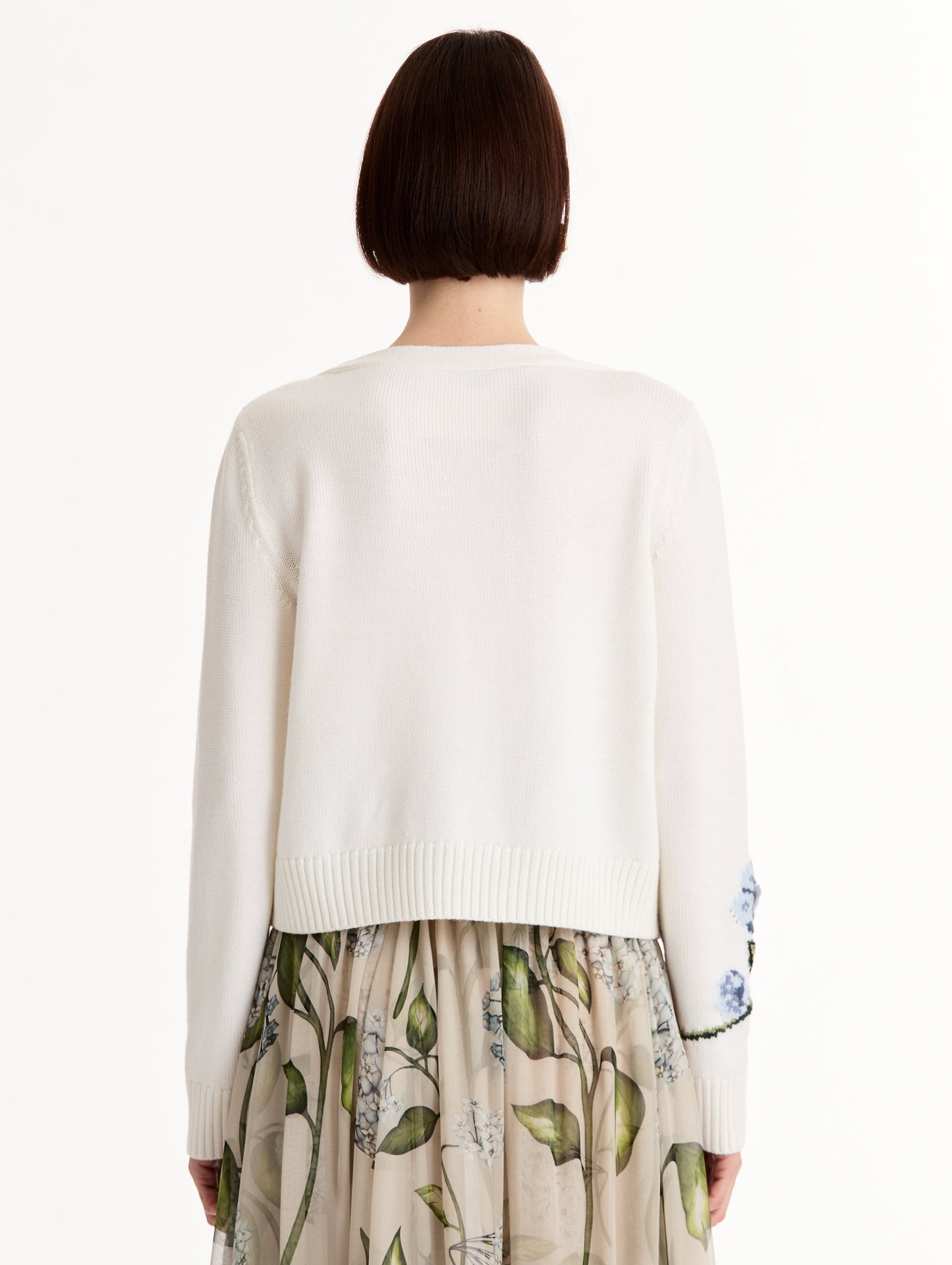 Porcelain Flower Jacquard Cardigan Ivory / Oscar de la Renta