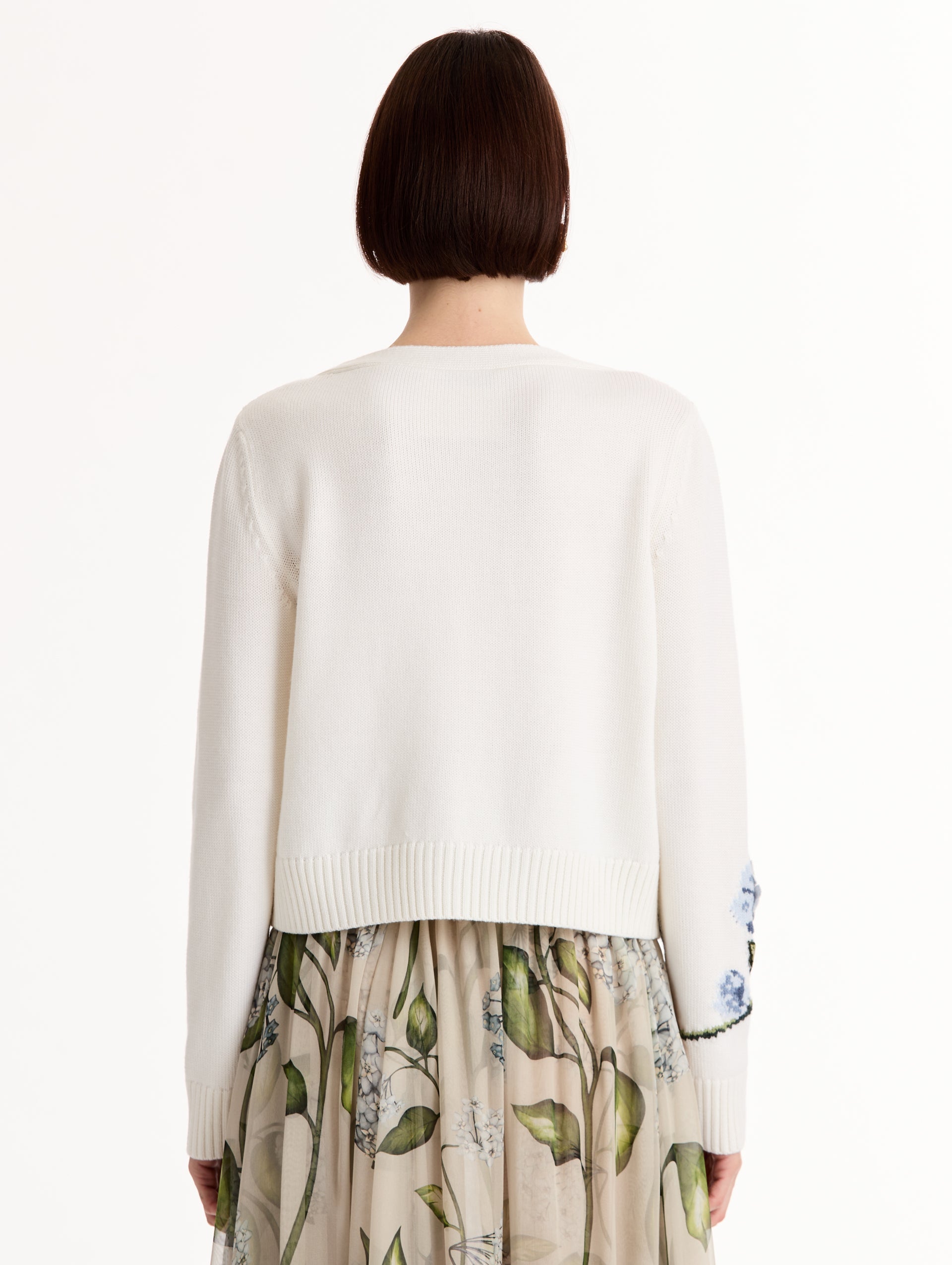 Porcelain Flower Jacquard Cardigan Ivory / Oscar de la Renta
