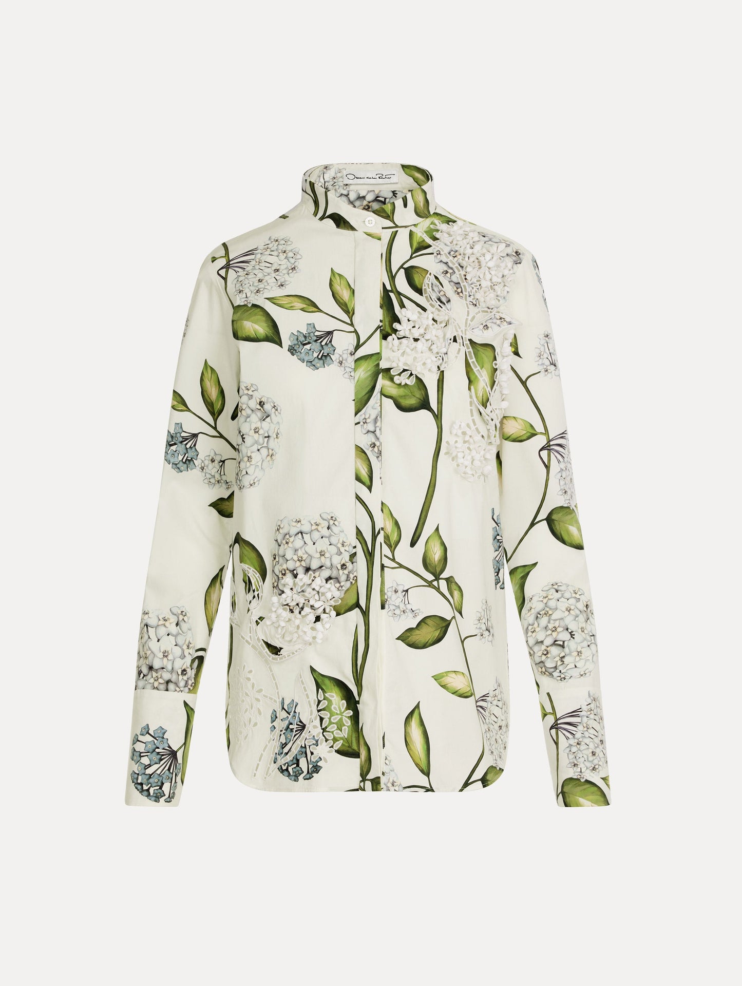Porcelain Flower Cotton Poplin Blouse Denim/white / Oscar de la Renta