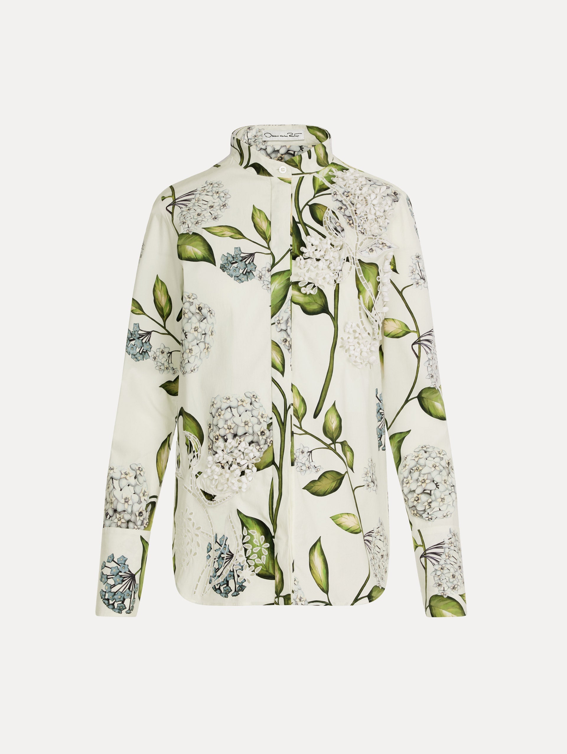 Porcelain Flower Cotton Poplin Blouse Denim/white / Oscar de la Renta