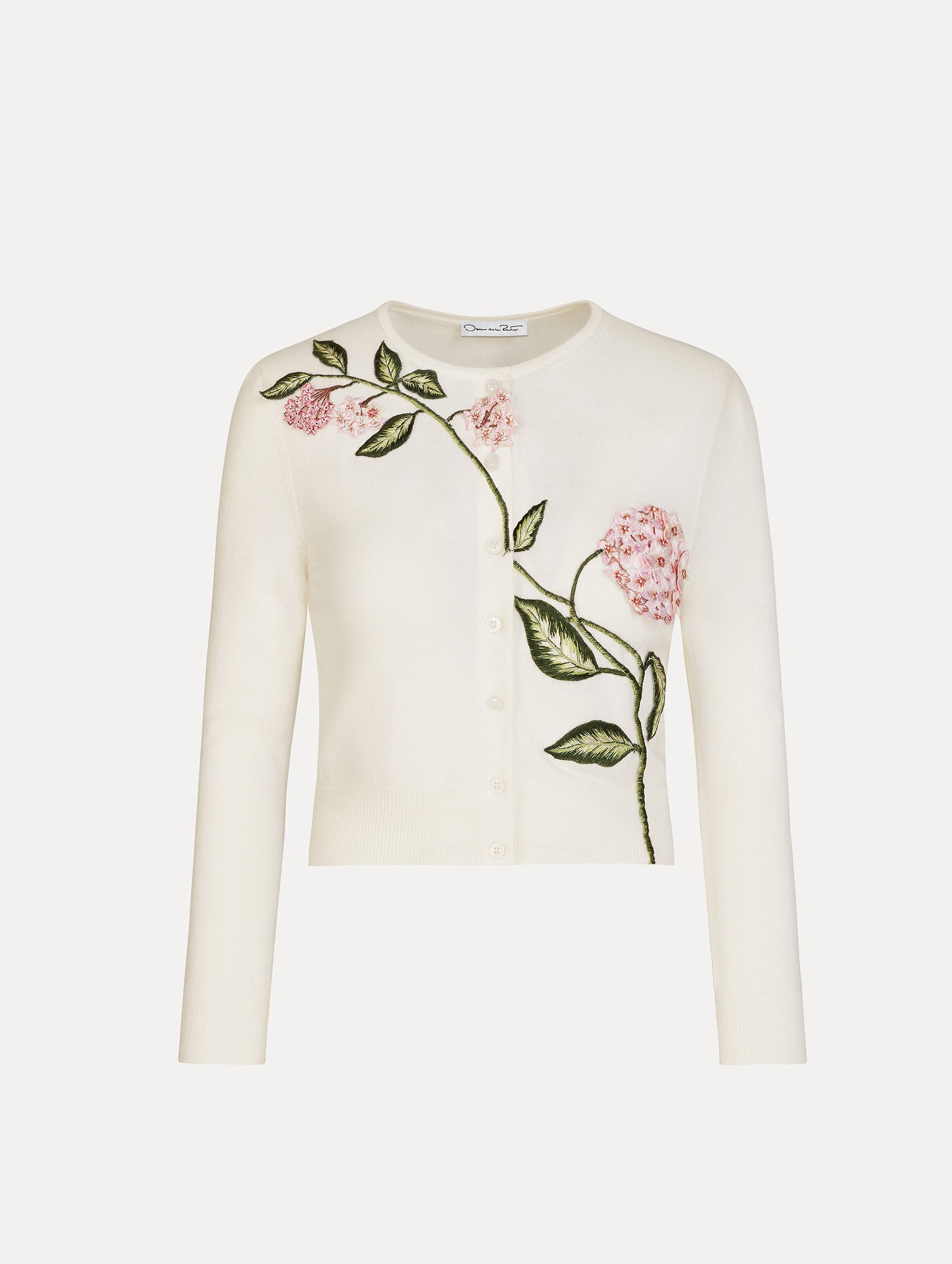 Porcelain Flower Threadwork Cropped Cardigan Ivory / Oscar de la Renta