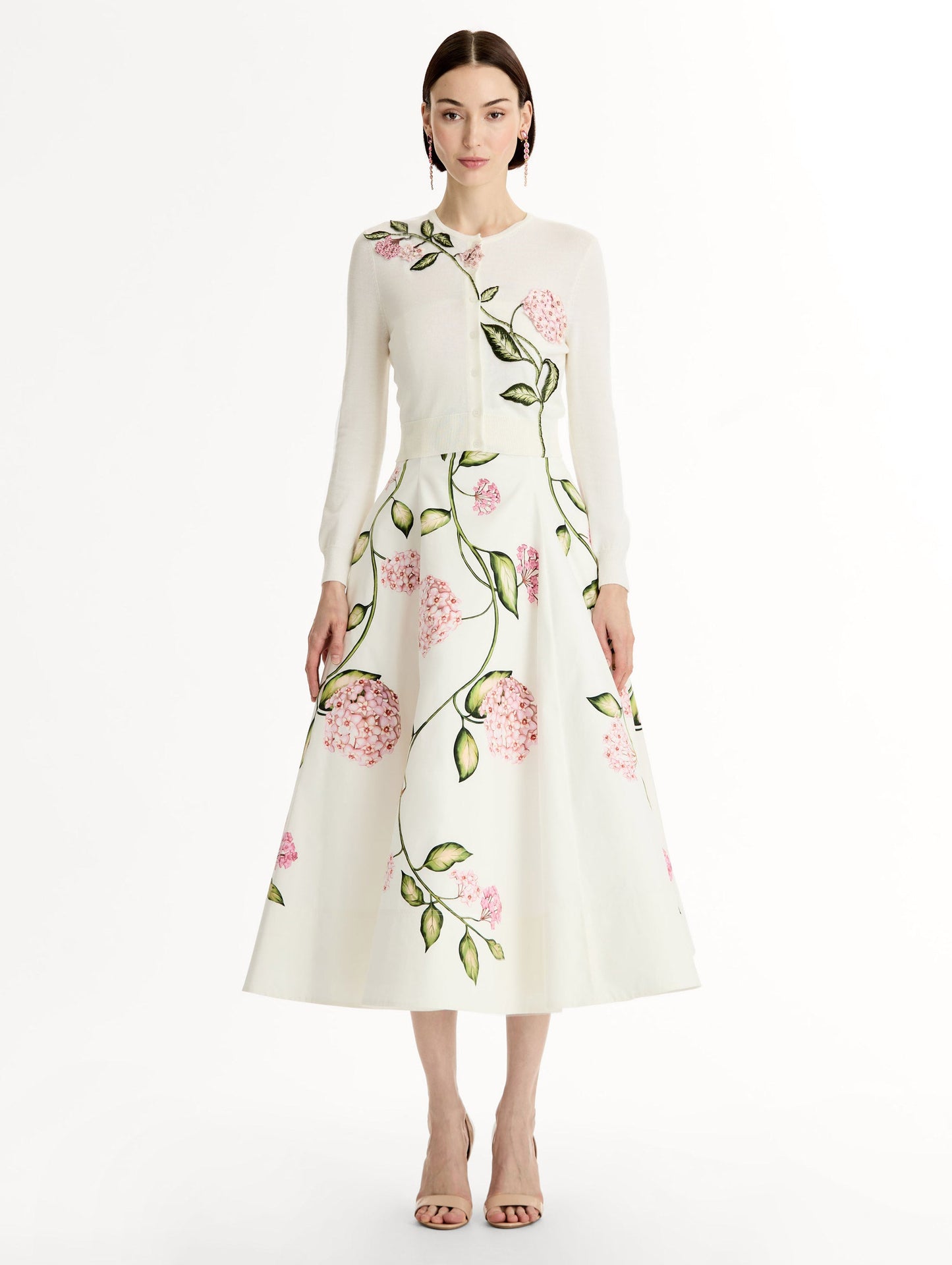 Porcelain Flower Threadwork Cropped Cardigan Ivory / Oscar de la Renta