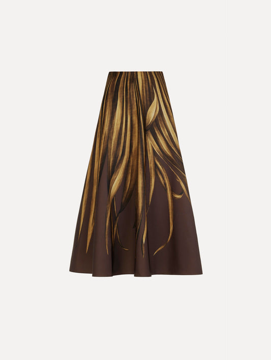 Palm Leaves Faille Skirt Brown / Oscar de la Renta