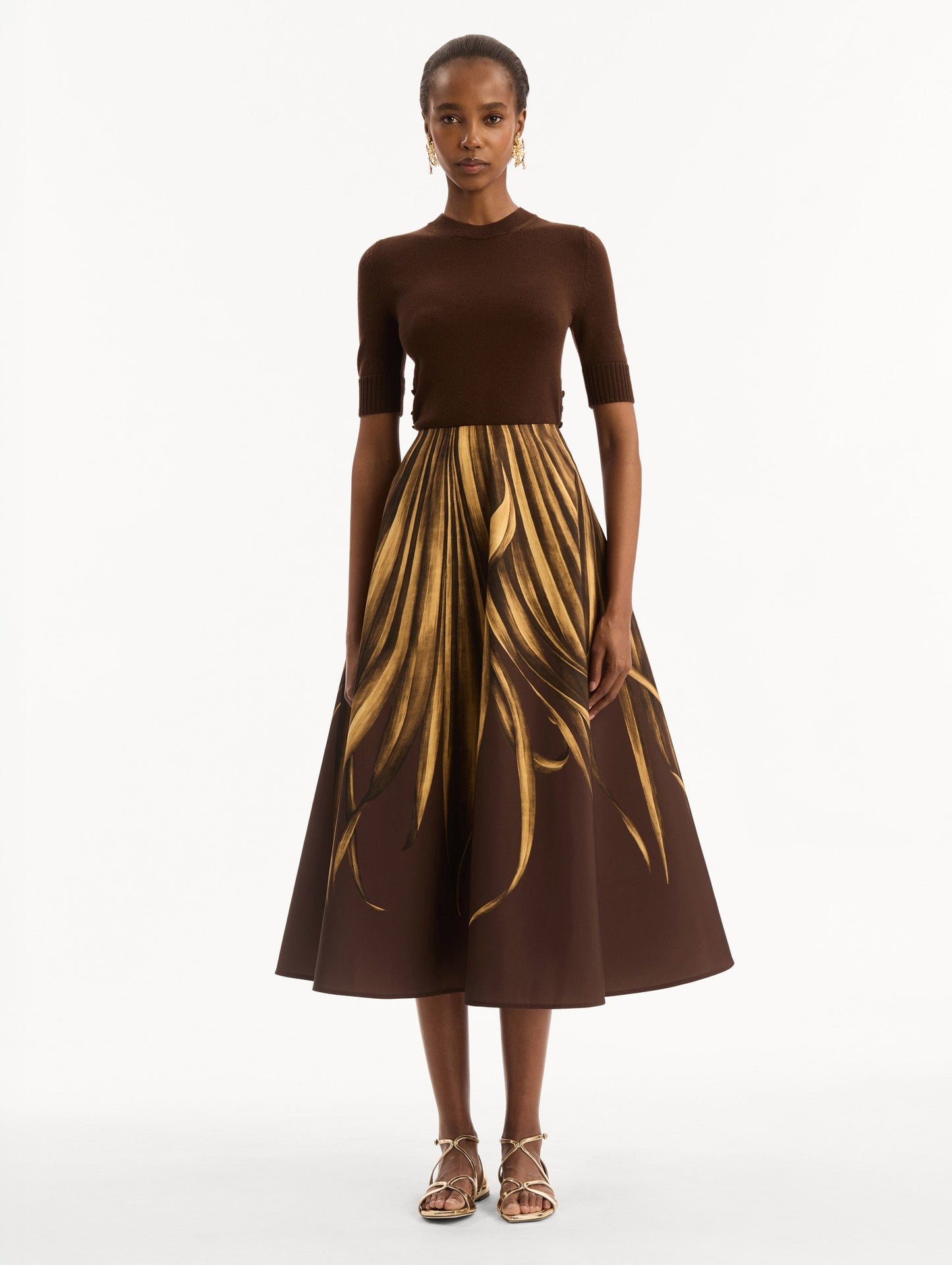 Palm Leaves Faille Skirt Brown / Oscar de la Renta