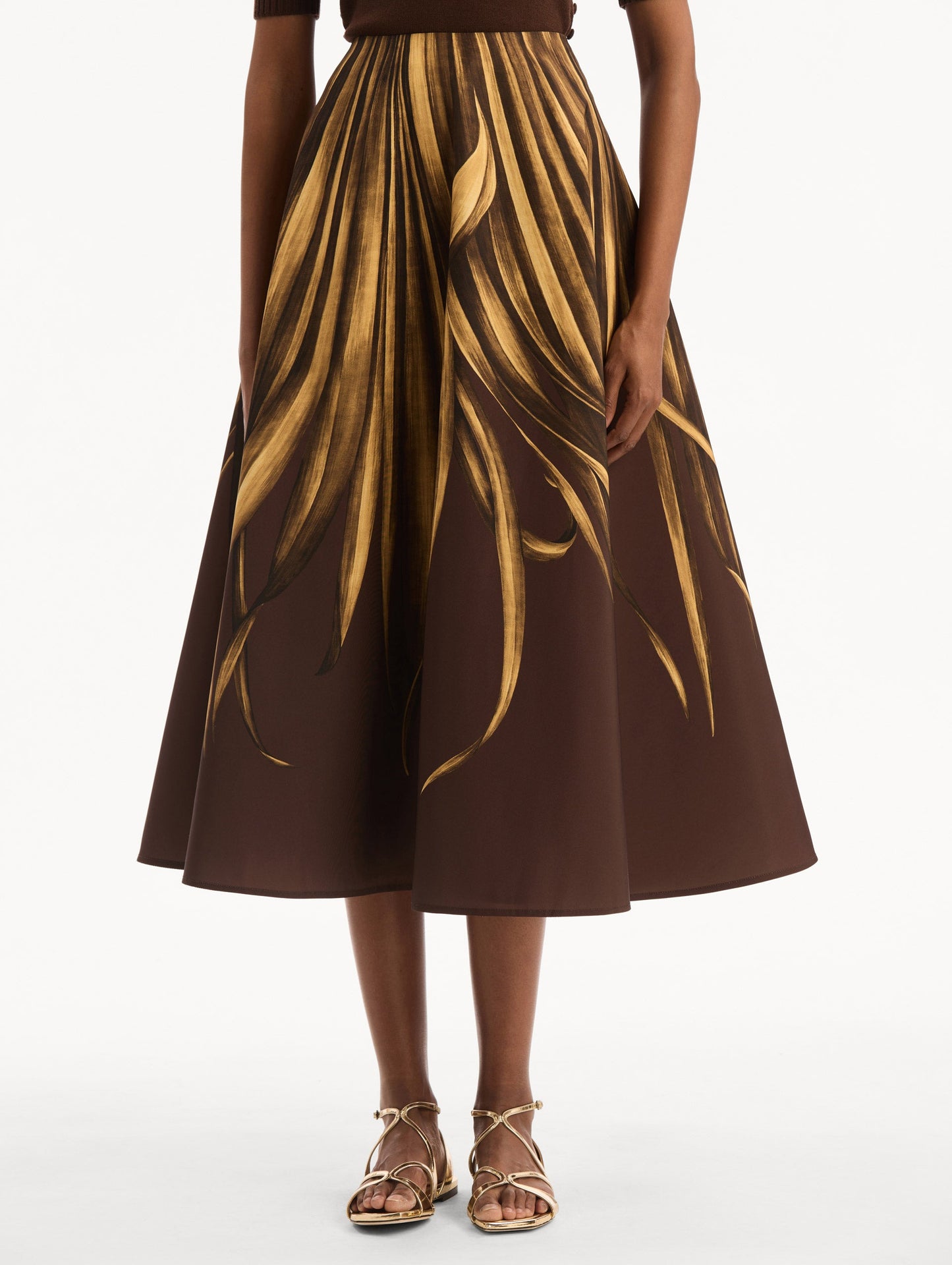 Palm Leaves Faille Skirt Brown / Oscar de la Renta