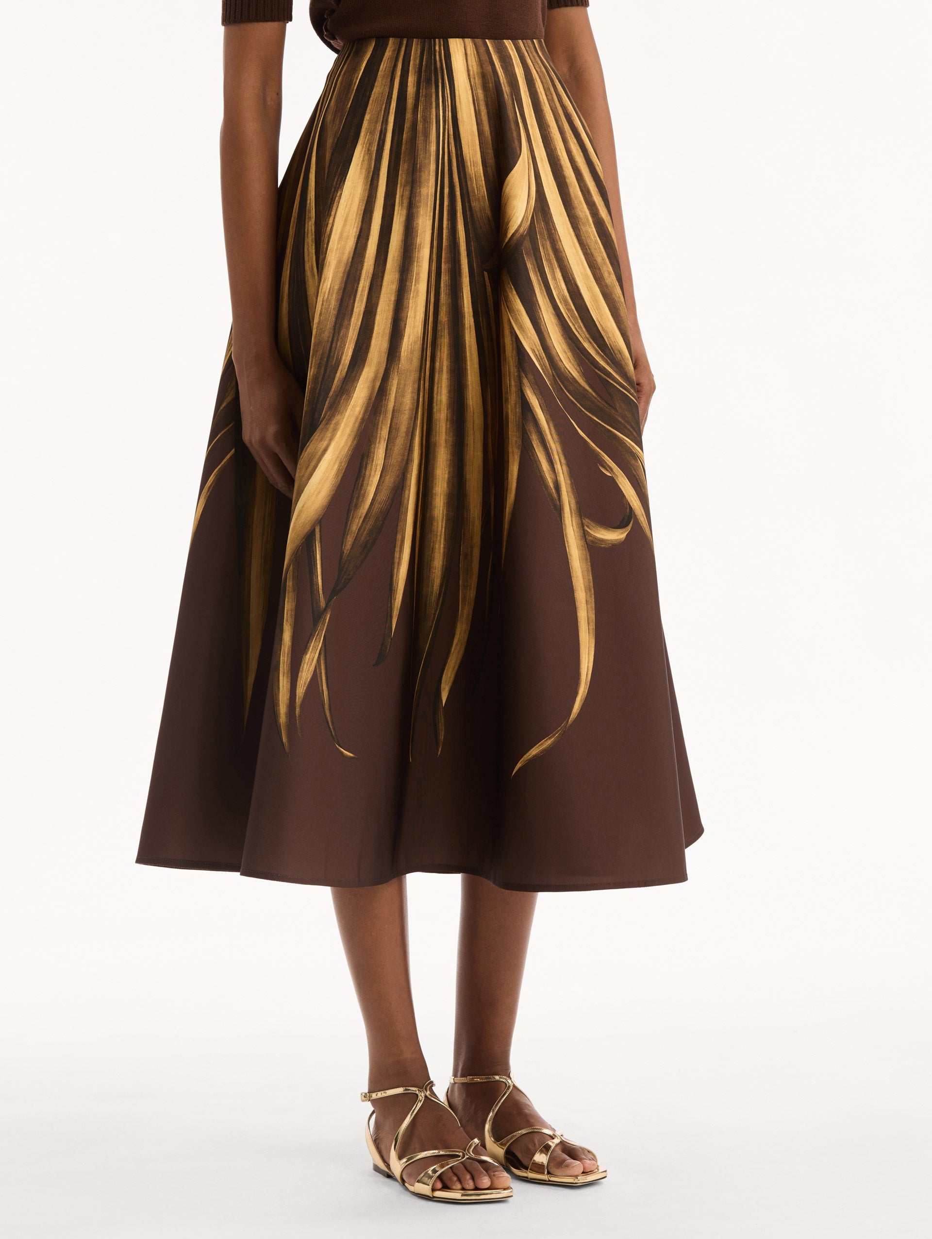 Palm Leaves Faille Skirt Brown / Oscar de la Renta