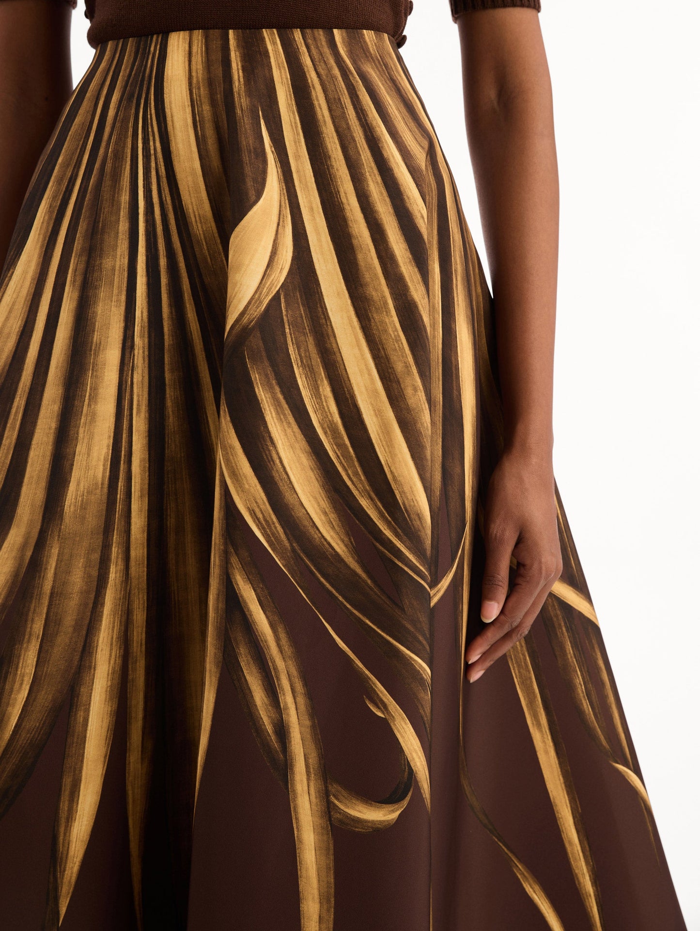 Palm Leaves Faille Skirt Brown / Oscar de la Renta
