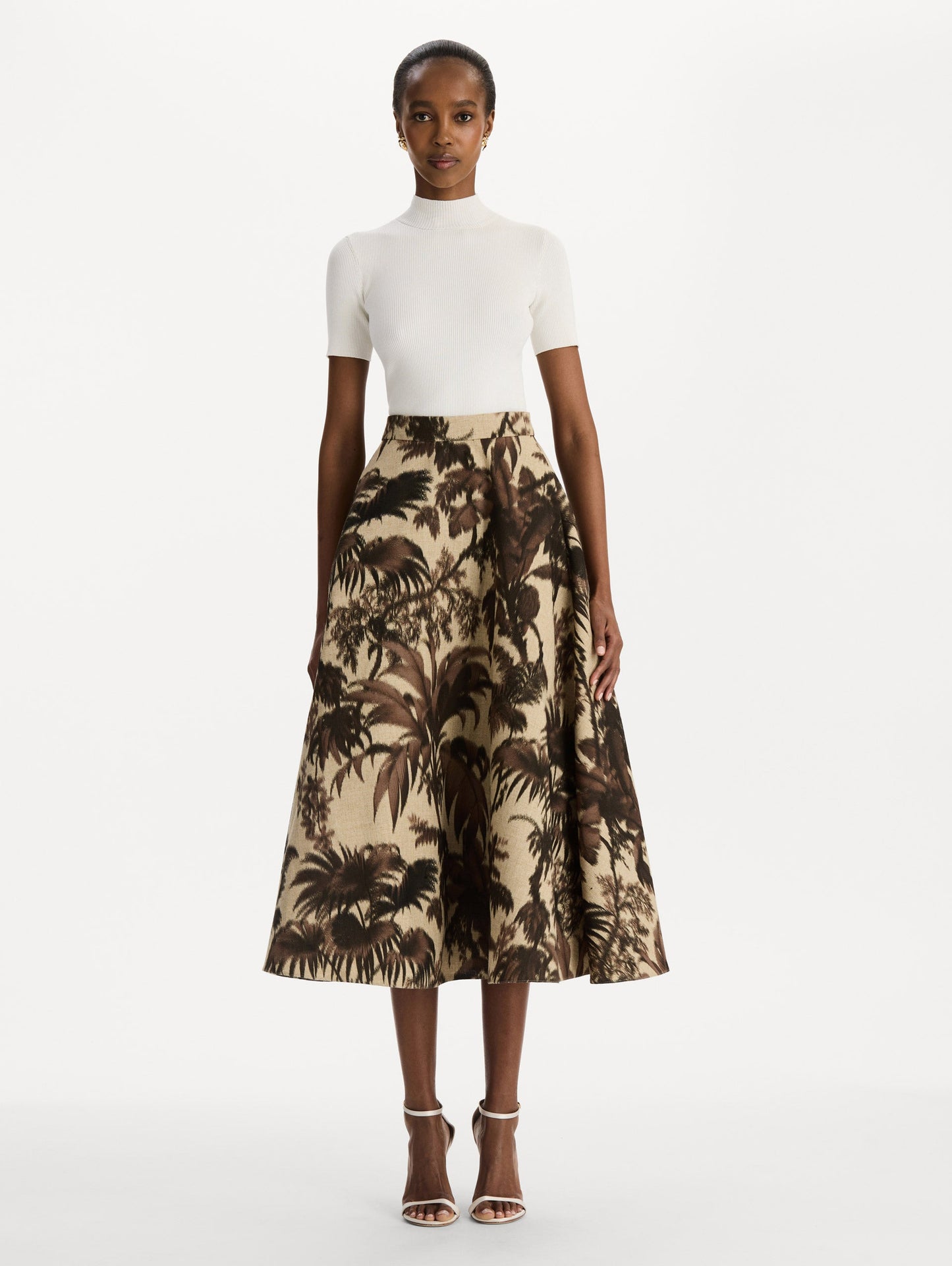 Chiné Palm Leaves Skirt Espresso ivory / Oscar de la Renta
