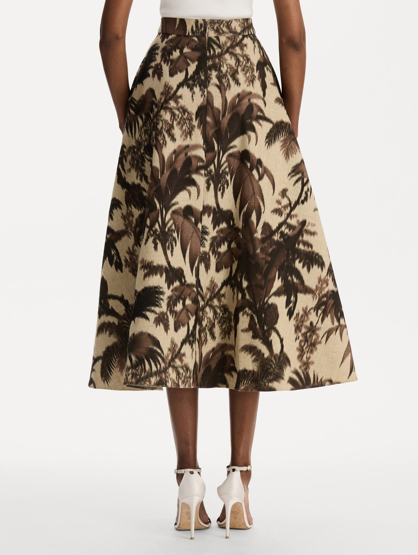 Chiné Palm Leaves Skirt Espresso ivory / Oscar de la Renta