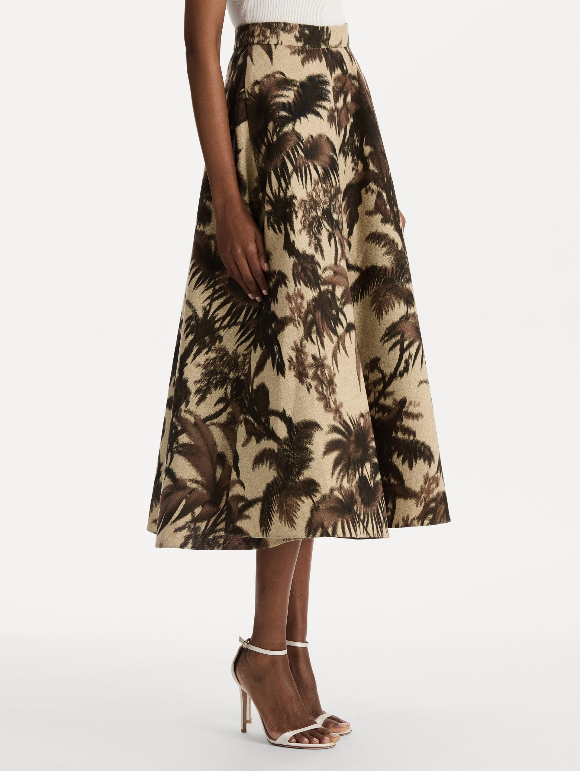 Chiné Palm Leaves Skirt Espresso ivory / Oscar de la Renta