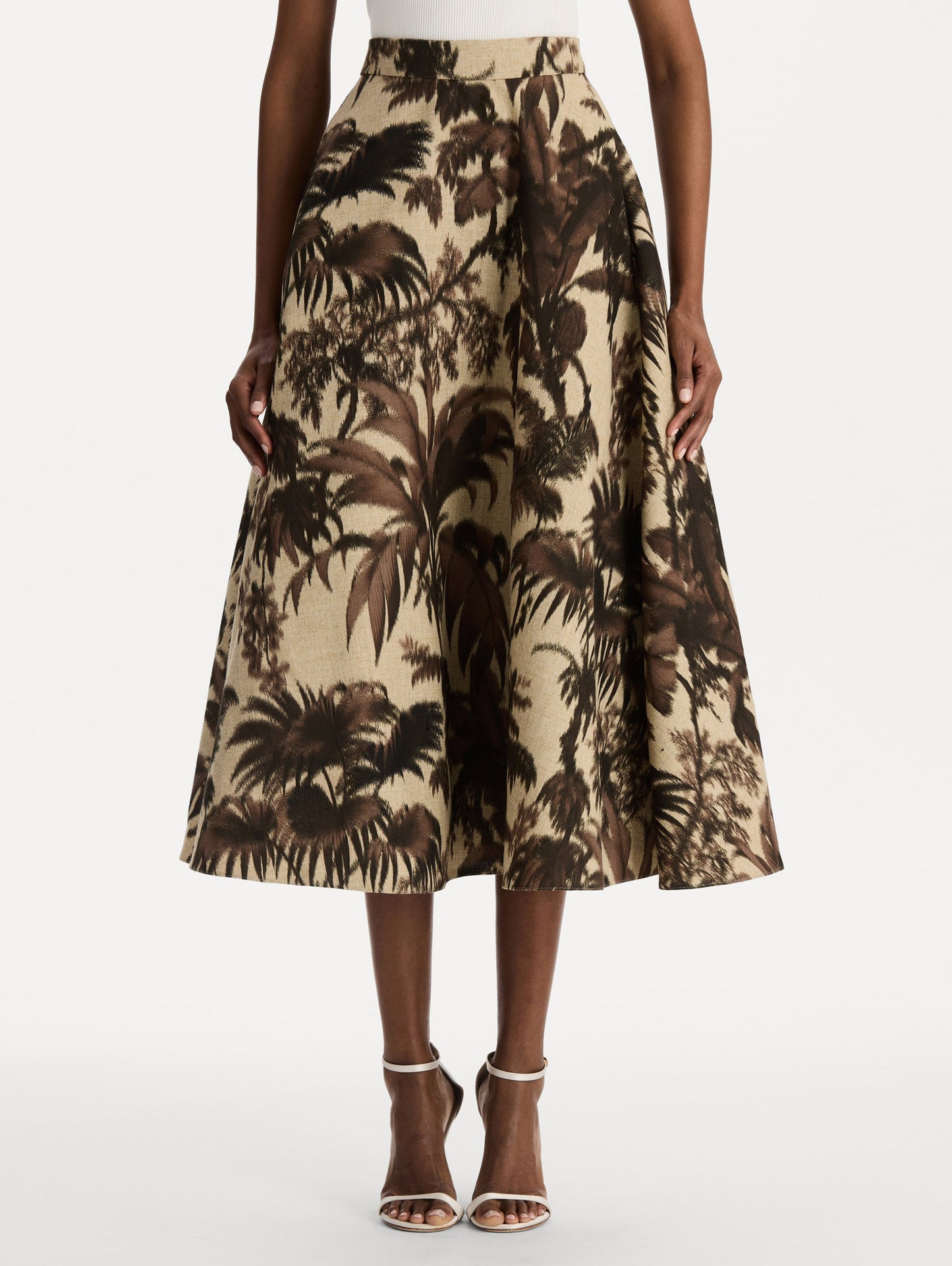 Chiné Palm Leaves Skirt Espresso ivory / Oscar de la Renta