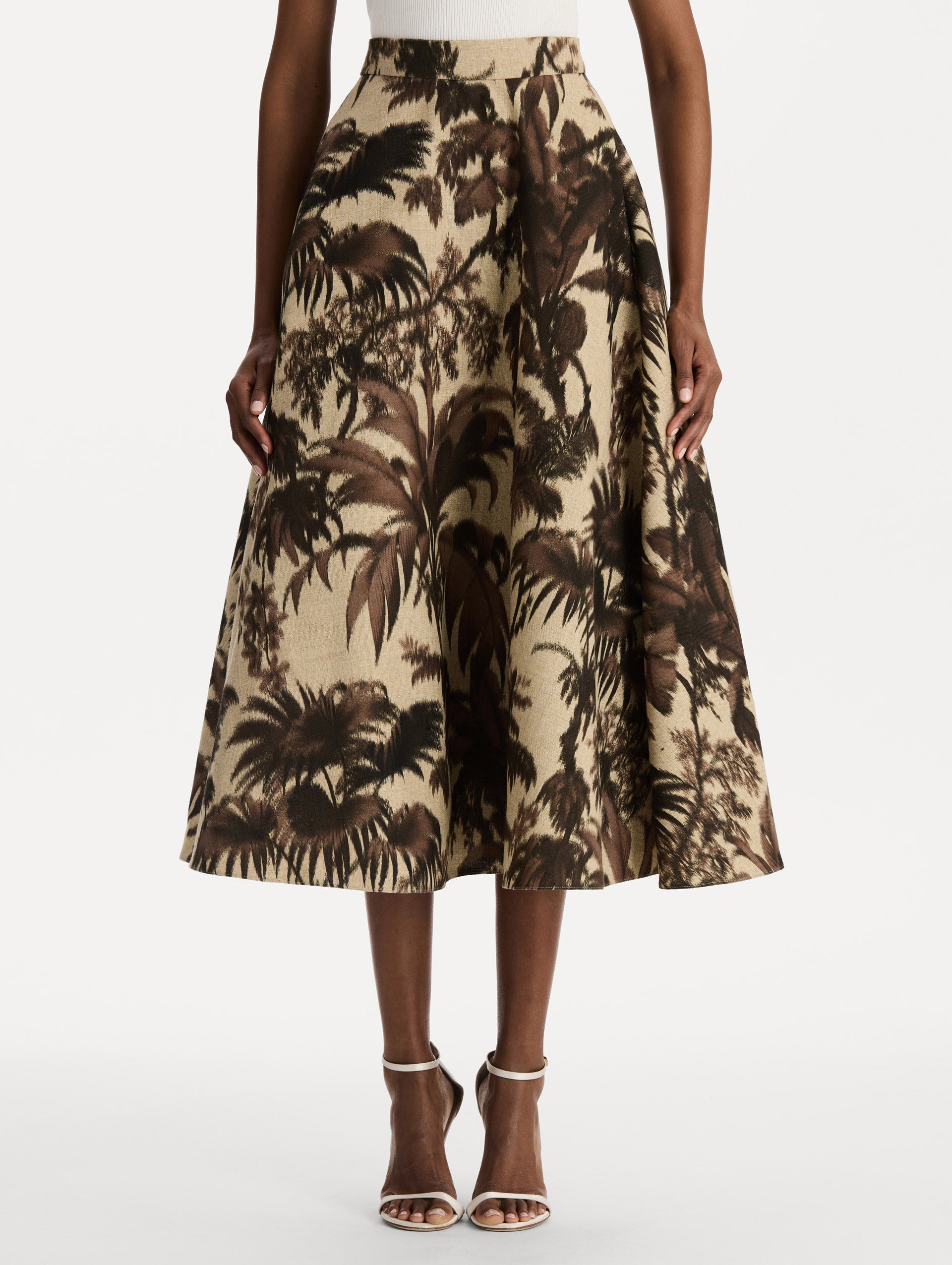 Chiné Palm Leaves Skirt Espresso ivory / Oscar de la Renta