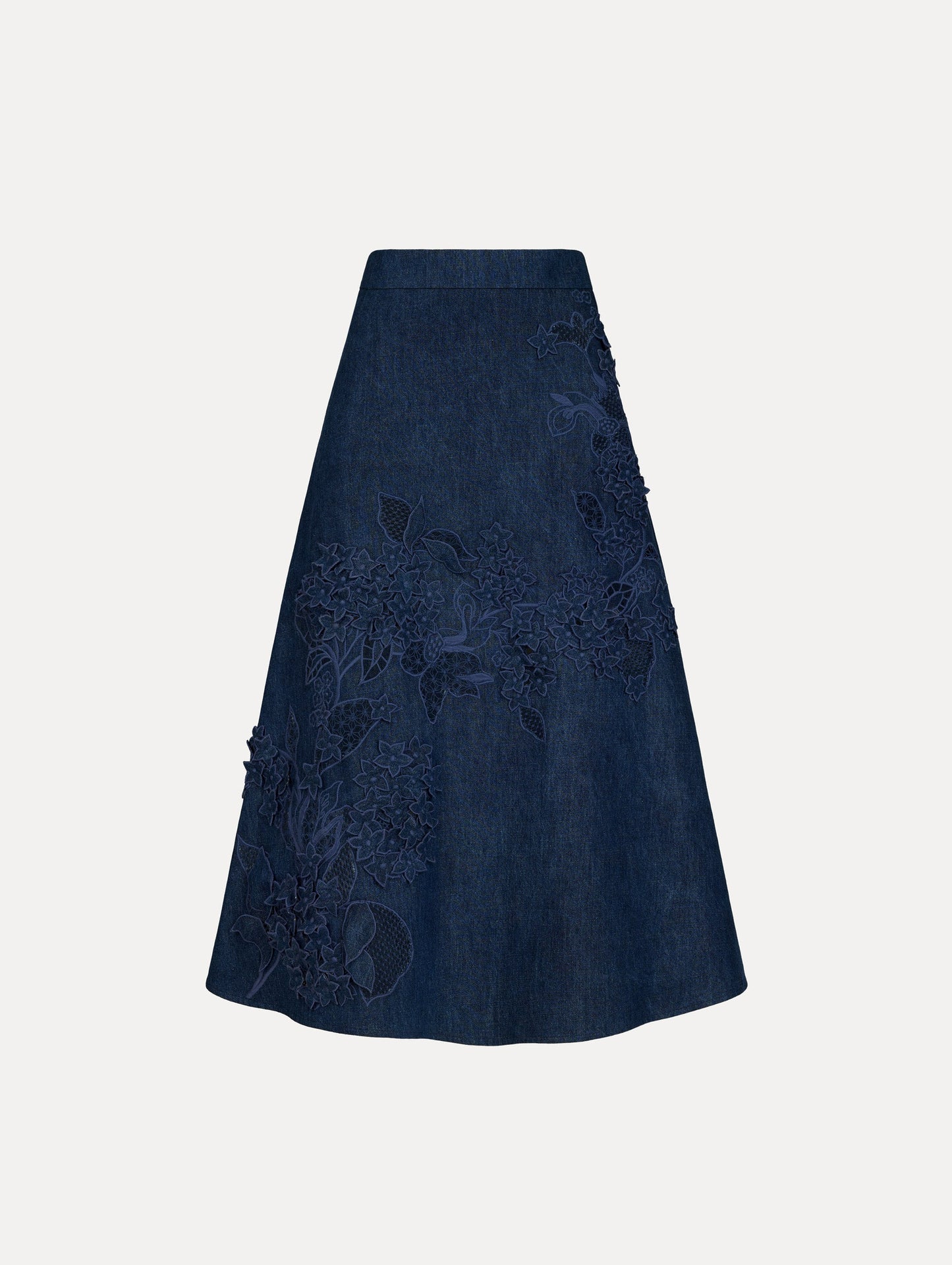 Porcelain Flower Cutout Denim Skirt Medium wash / Oscar de la Renta