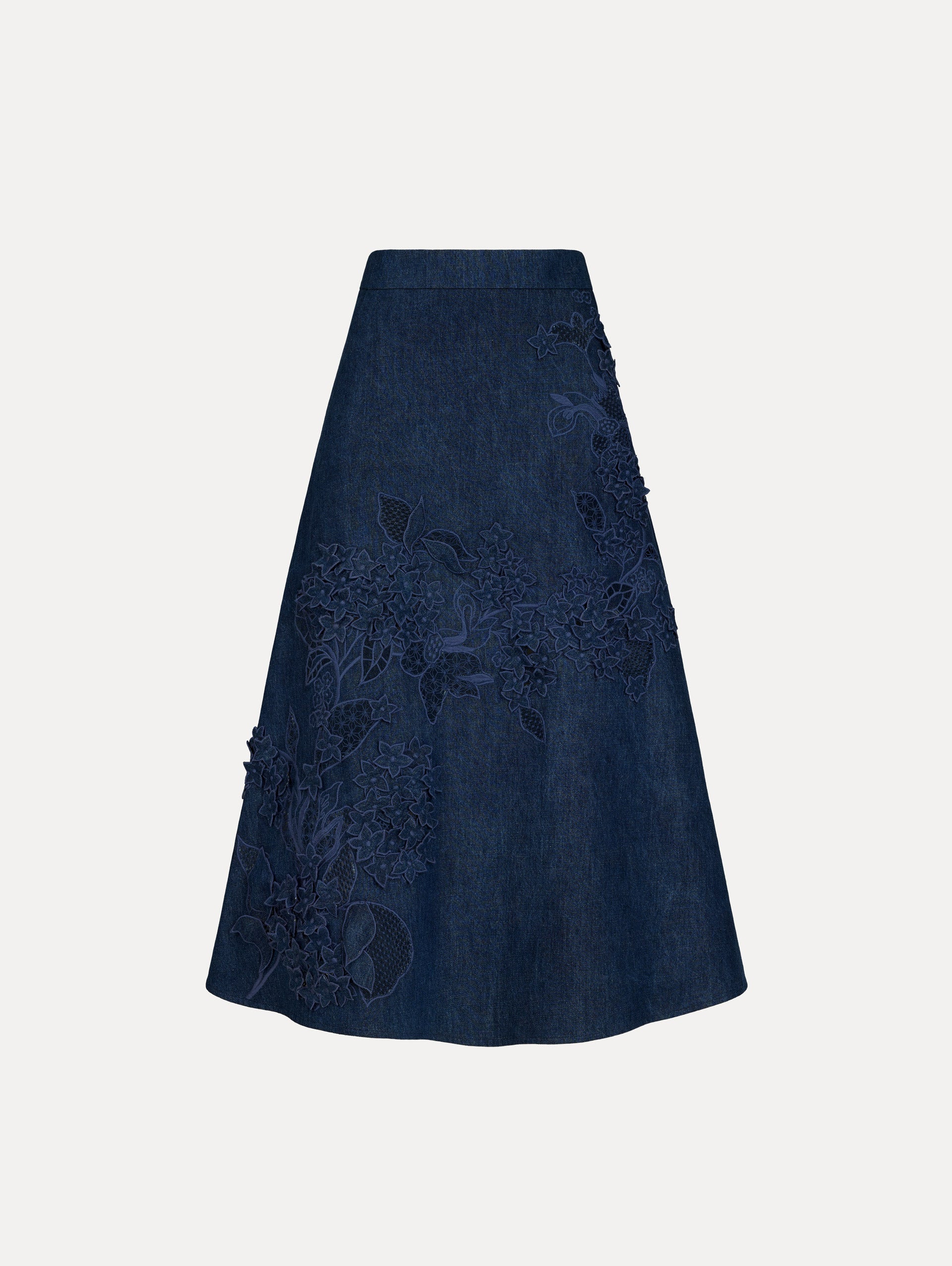 Porcelain Flower Cutout Denim Skirt Medium wash / Oscar de la Renta